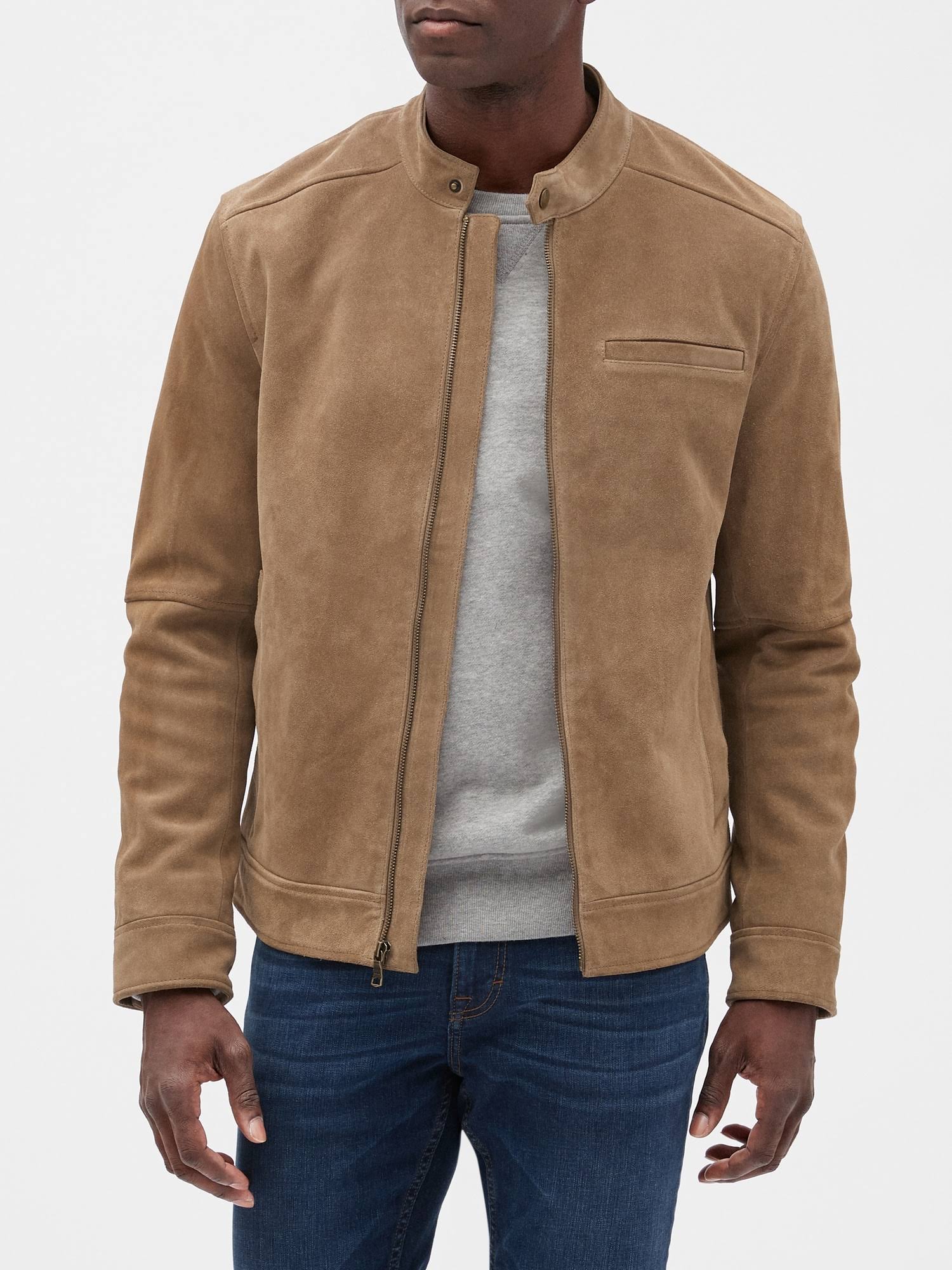 Banana Republic Factory Men's Suede Leather Jacket Light Brown Regular Size XS