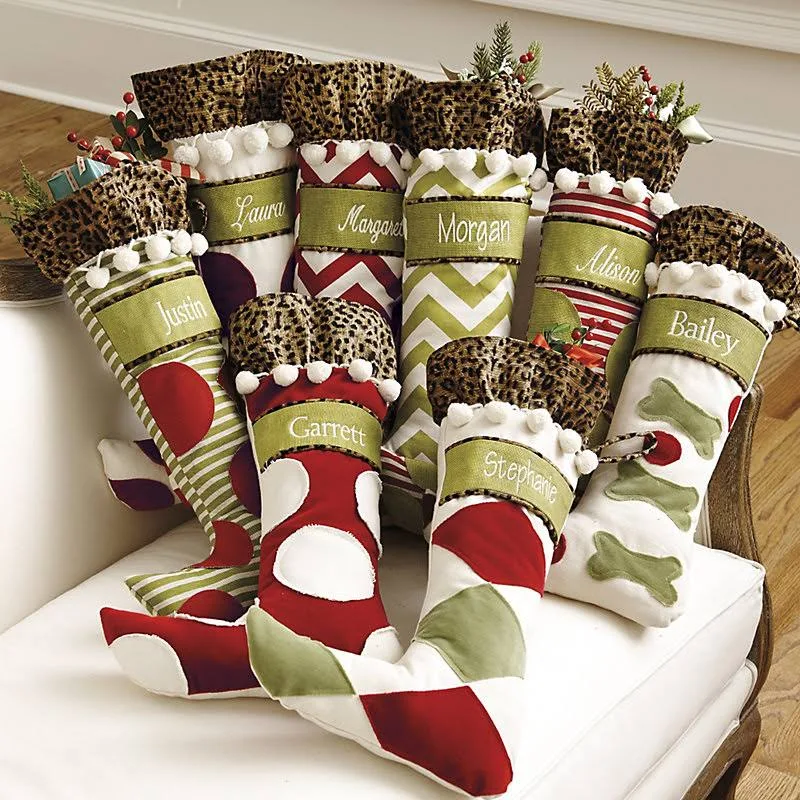 Personalized Christmas Stockings Red Chevron with Cheetah Ruffle - Ballard Designs