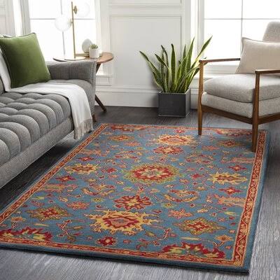 Arden Hand-Tufted Wool Dark Blue/Dark Red/Mustard Rug Birch Lane Rug Size: Rectangle 2' x 3'