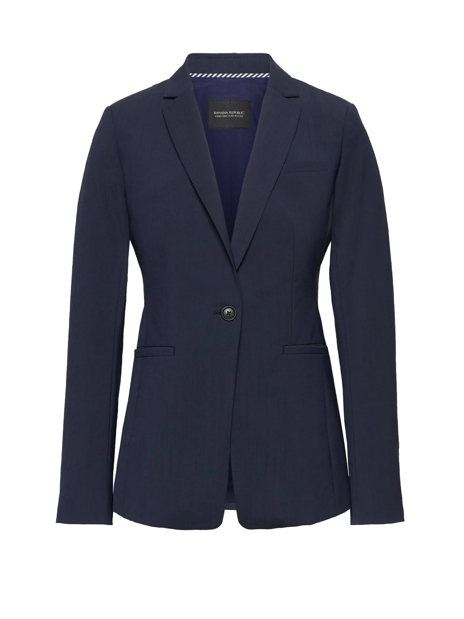 Banana Republic Women's Long and Lean-Fit Washable Wool-Blend Blazer Navy Blue Size 12