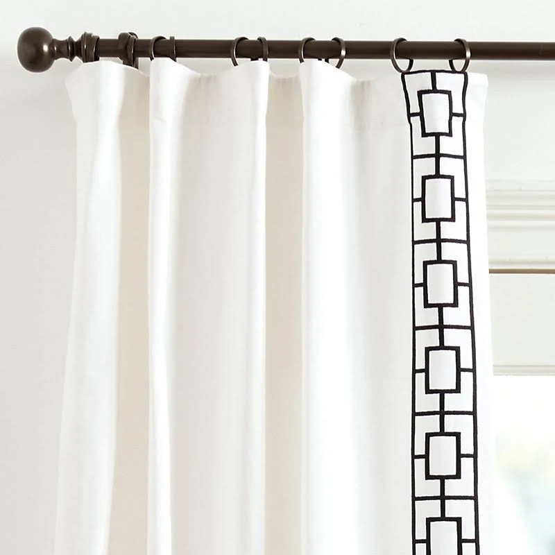 Set of 2 Embroidered Square Trellis Panels Natural 84x22 - Ballard Designs