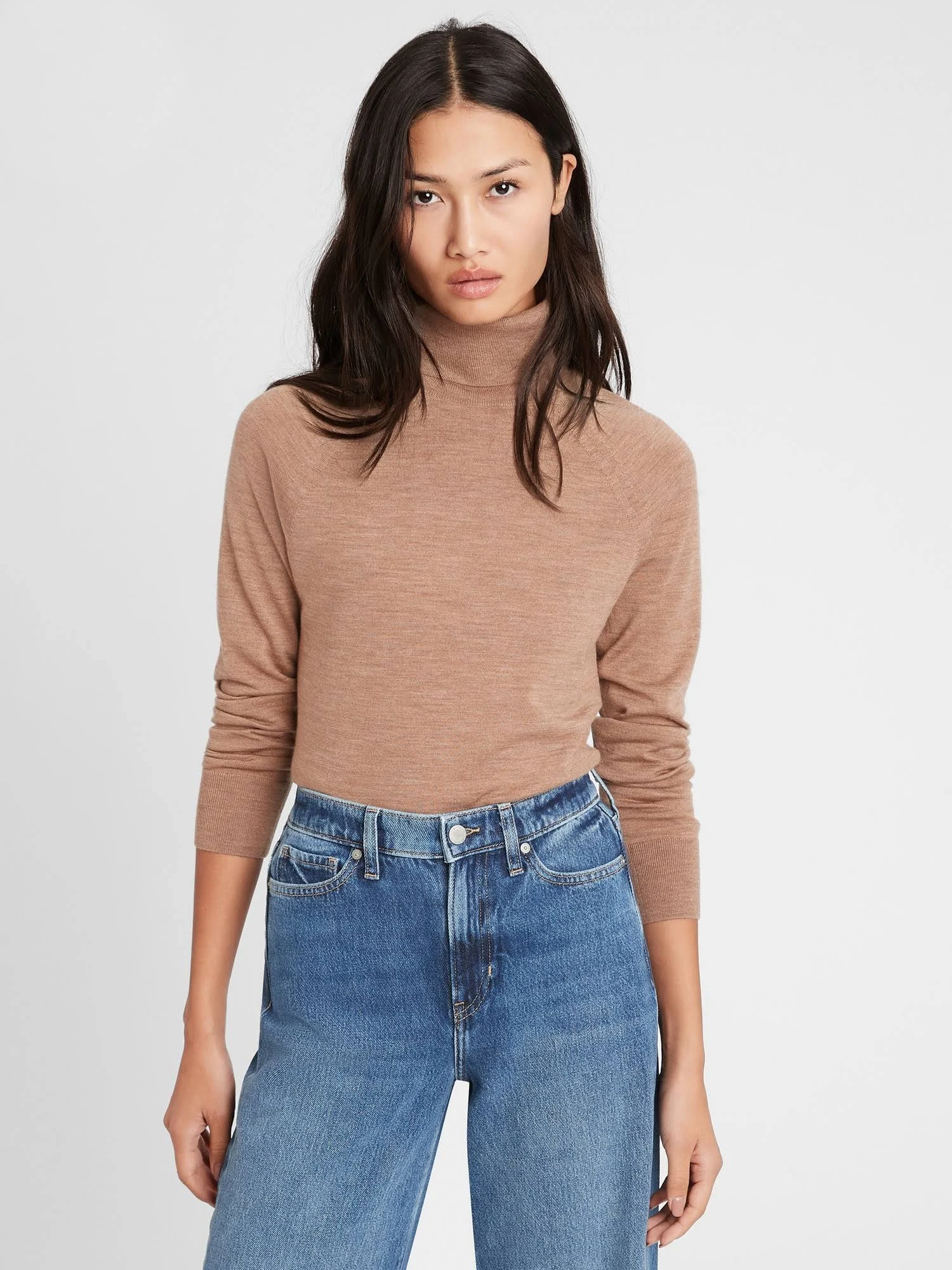 Banana Republic Women's Merino Turtleneck Sweater in Responsible Wool Camel Size XXL