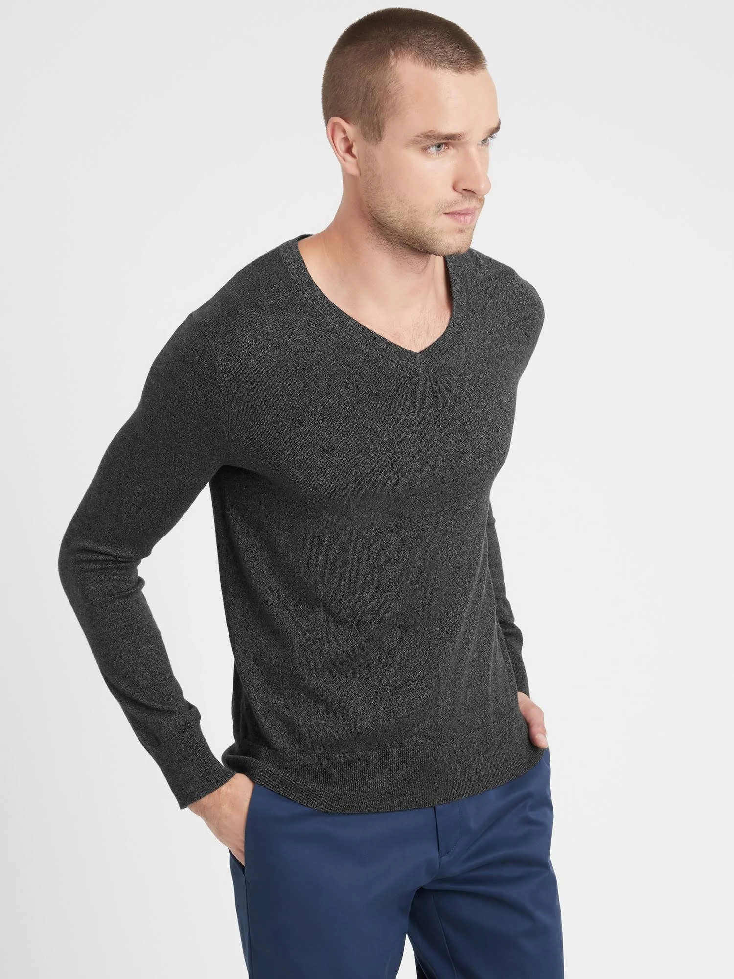 Banana Republic Men's Silk Cotton Cashmere V-Neck Sweater Smoke Gray Size XL