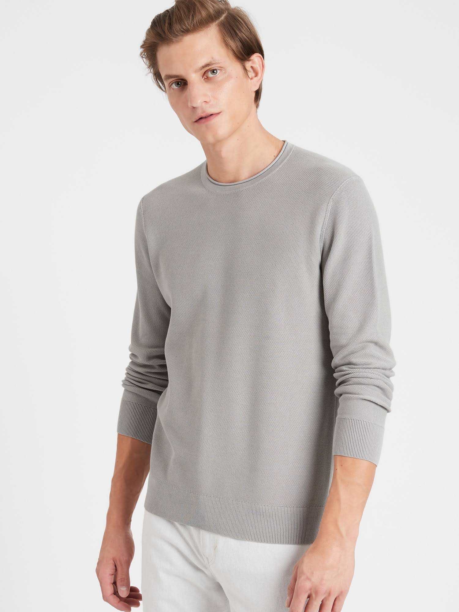 Banana Republic Men's Cotton Waffle-Knit Sweater Sidewalk Gray Size S