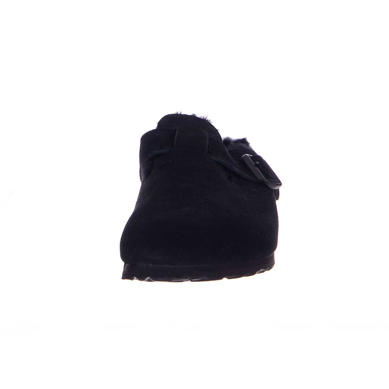 Birkenstock Boston Suede Leather Black Shearling Clogs