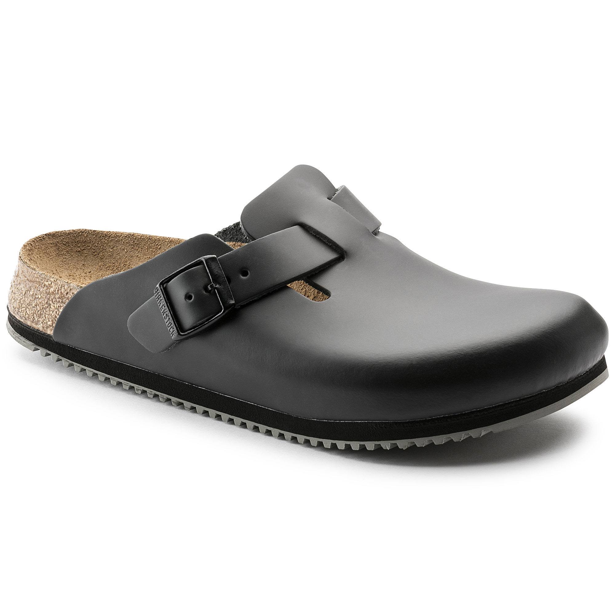 BIRKENSTOCK Boston Natural Leather Black Clogs For Professionals