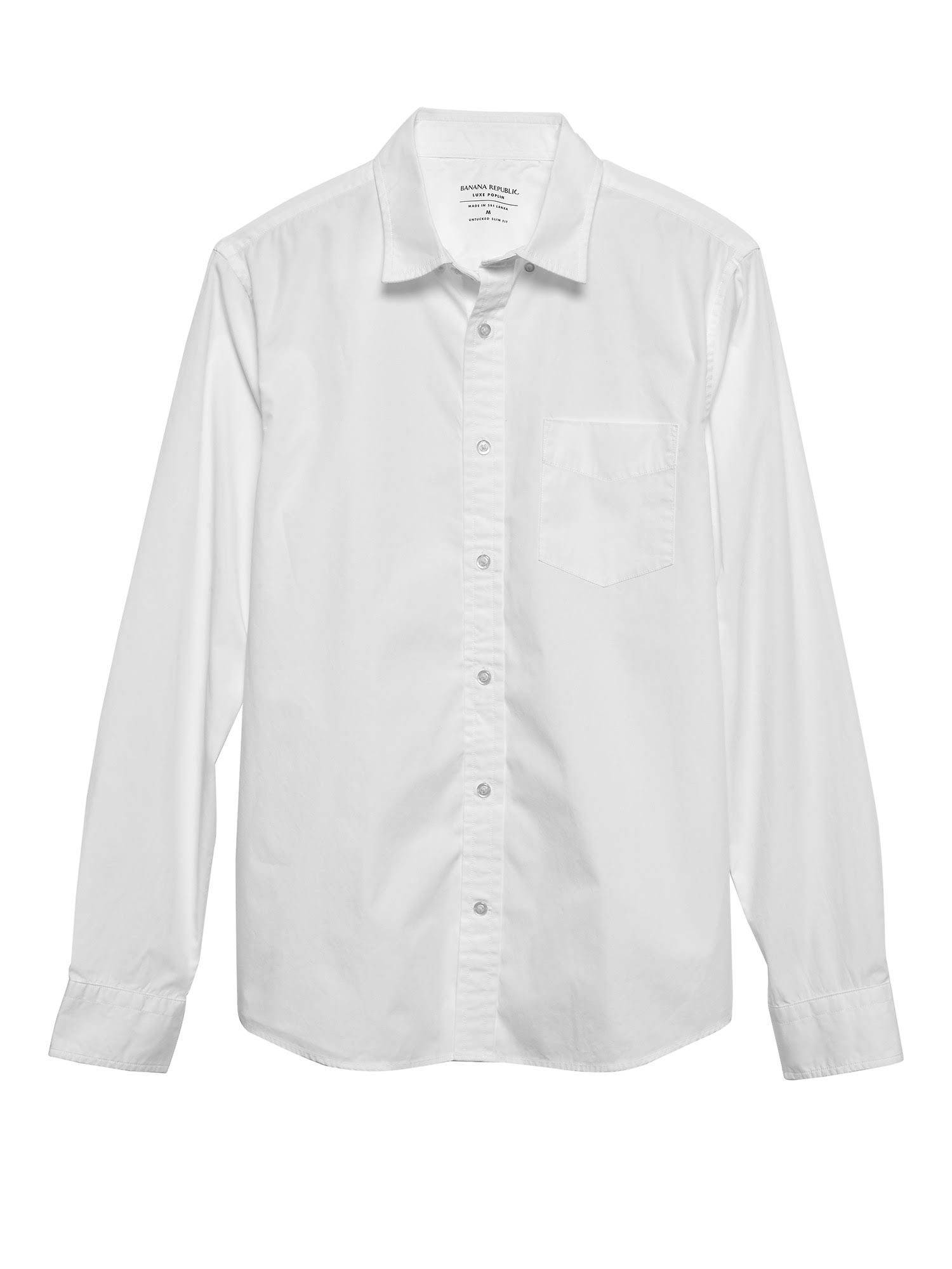 Banana Republic Men's Untucked Slim-Fit Organic Luxe Poplin Shirt White Tall Size L
