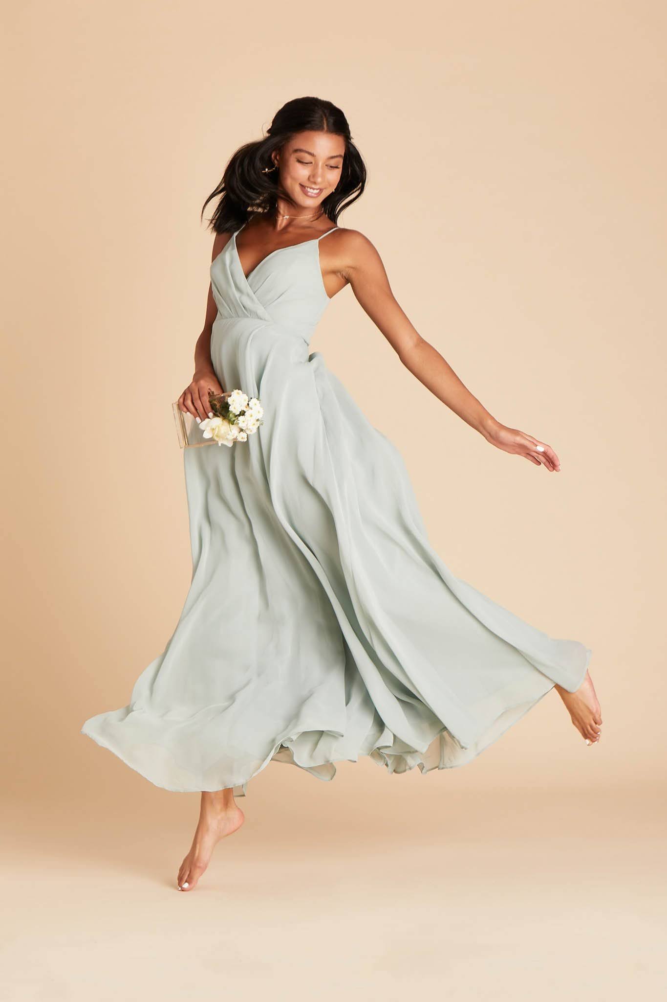 Birdy Grey Kaia Chiffon Bridesmaid Dress in Sage L / Sage