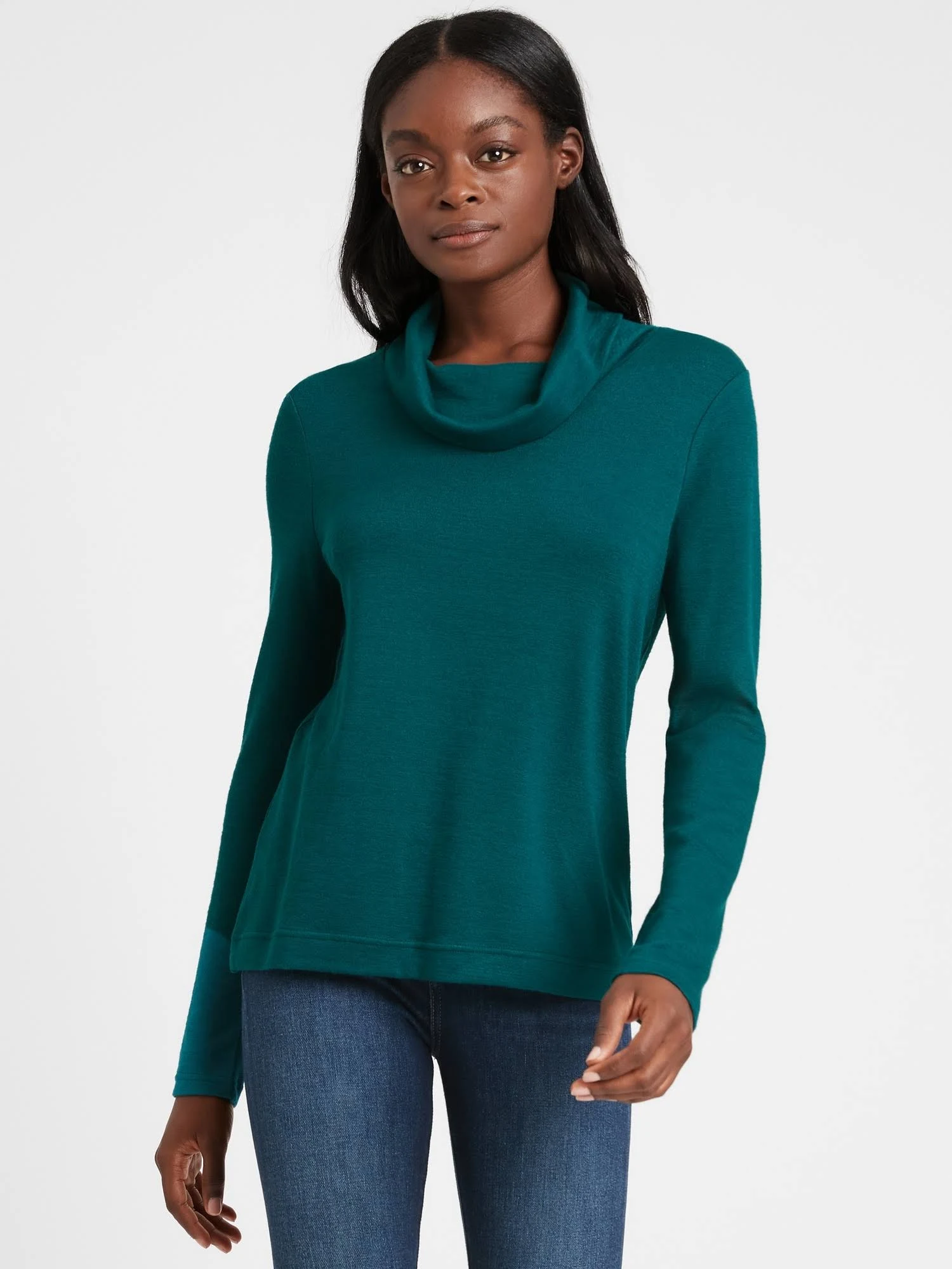 Banana Republic Women's Luxespun Cowl-Neck T-Shirt Baltic Blue Size XL