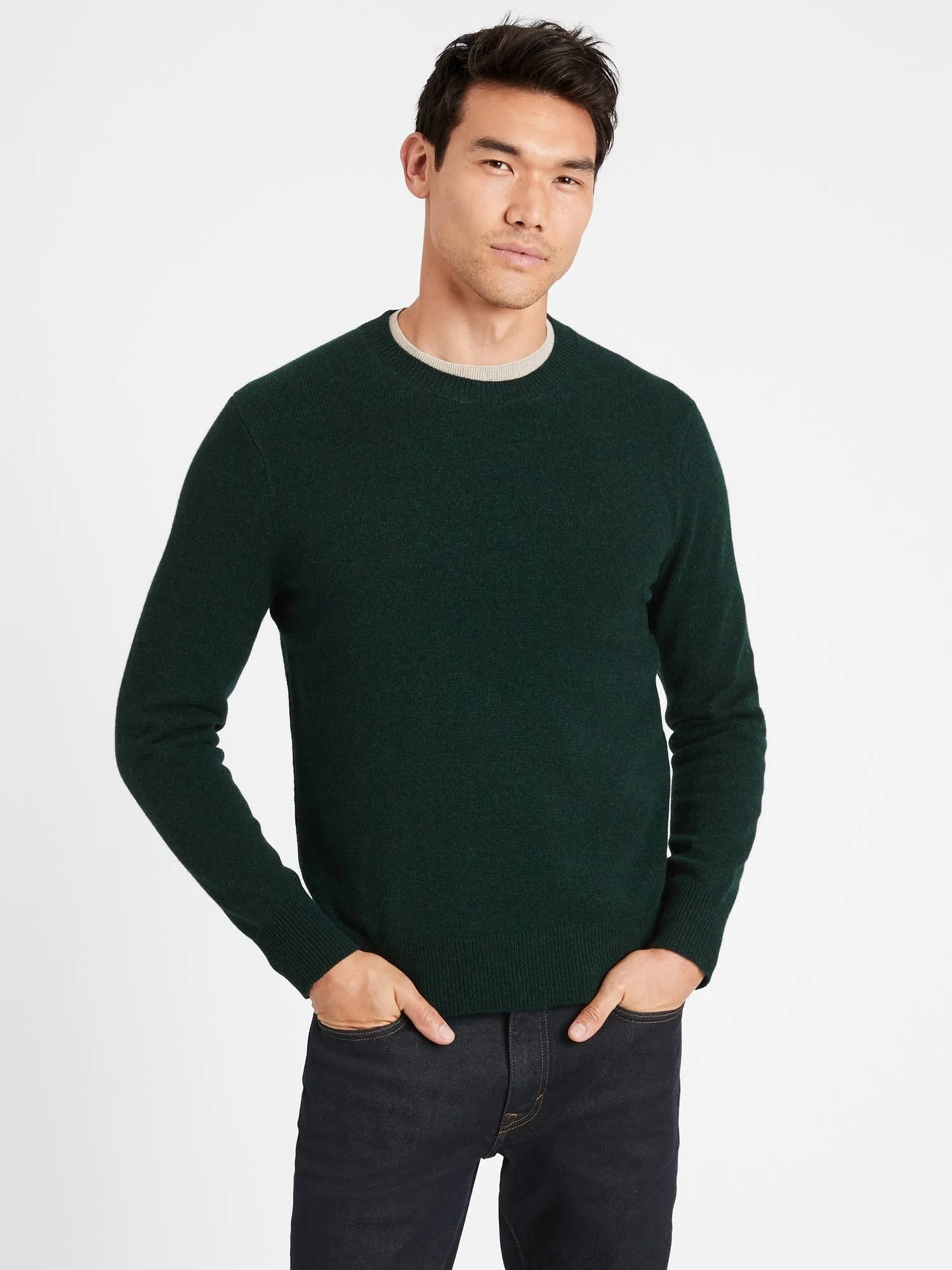 Banana Republic Men's Italian Wool-Blend Crew-Neck Sweater Forest Green Size M