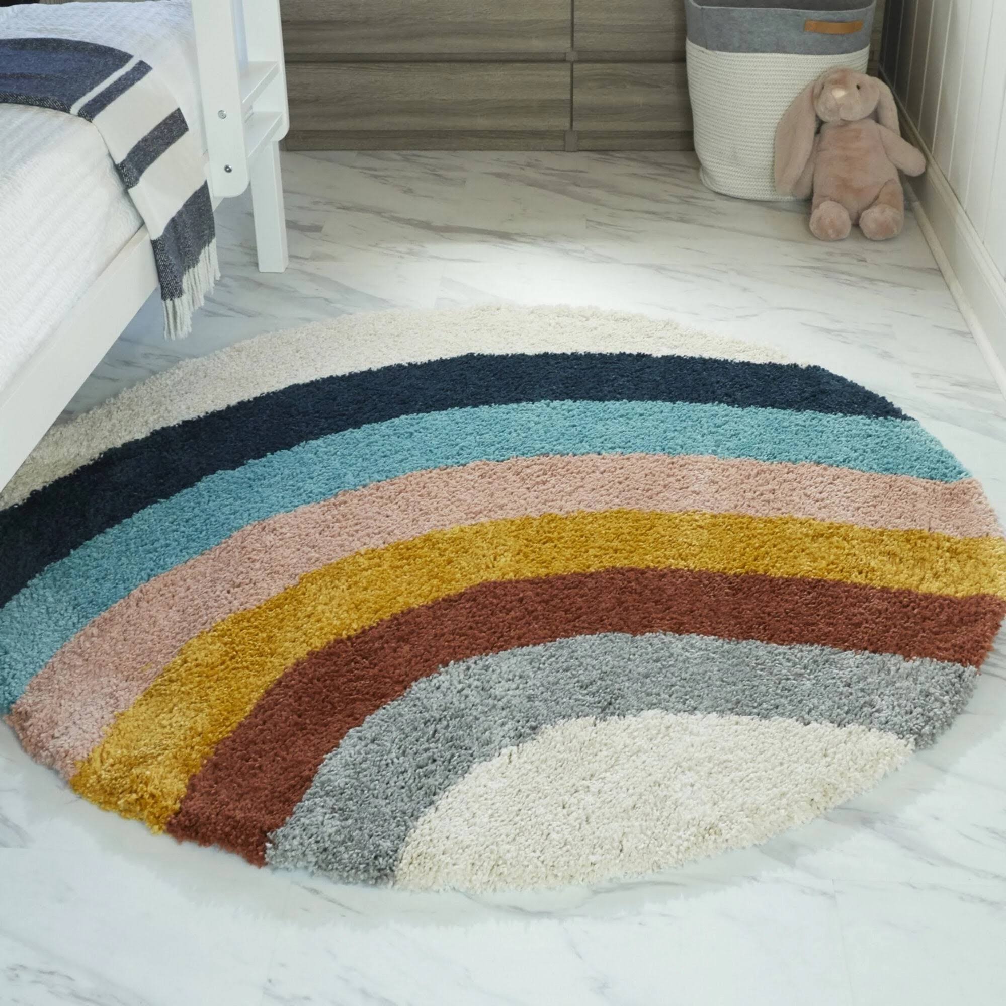Amelia Rainbow Print Shag Kids Area Rug - 5&3x22 Round - White