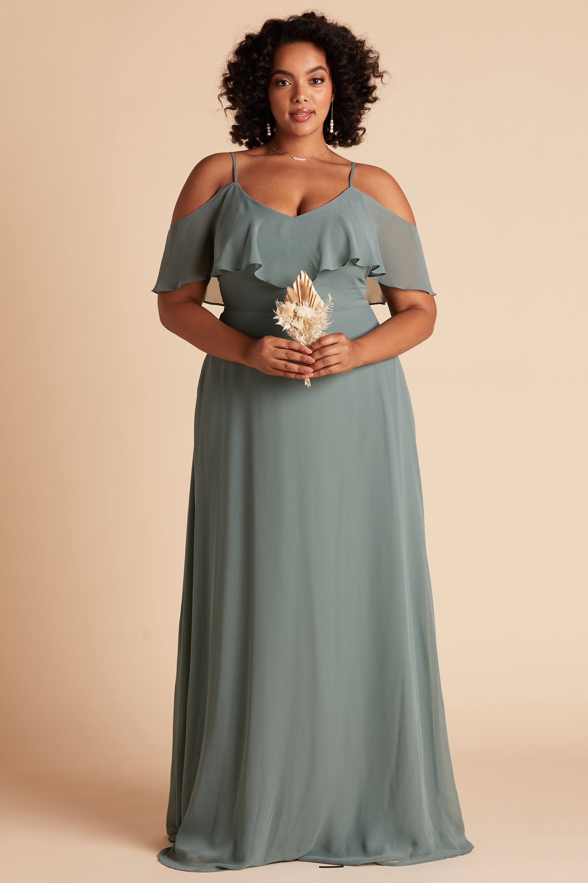 Birdy Grey Jane Plus Size Convertible Chiffon Bridesmaid Dress in Sea Glass 2x / Sea Glass / No Slit