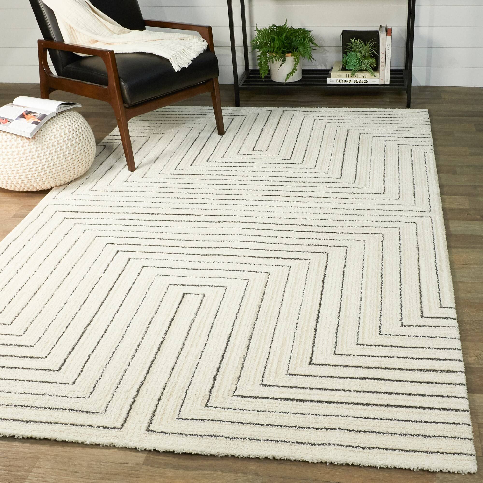 Carmody Modern Art Deco Stripe Area Rug - 2&7x22 x 7& Runner - Cream