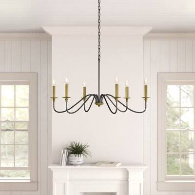 Ableton 6 - Light Candle Style Chandelier Birch LANE? Finish: Black and Brass, Size: 36x22 W x 19x22 H
