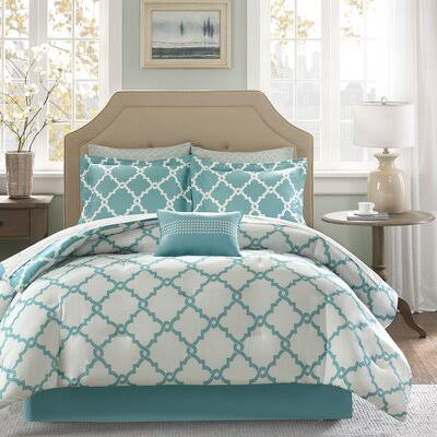 Willa Arlo Interiors Reversible Comforter Set Size: Twin Comforter + 6 Additional Pieces, Color: Aqua