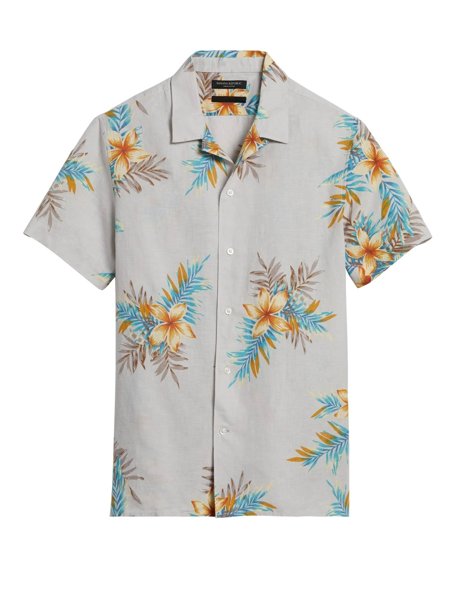 Banana Republic Men's Slim-Fit Linen-Cotton Resort Shirt Vintage Taupe Floral Size L