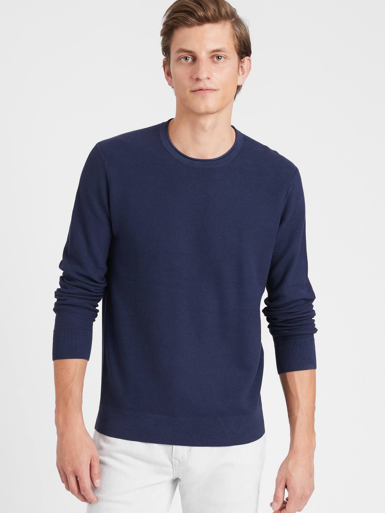 Banana Republic Men's Cotton Waffle-Knit Sweater Navy Size L