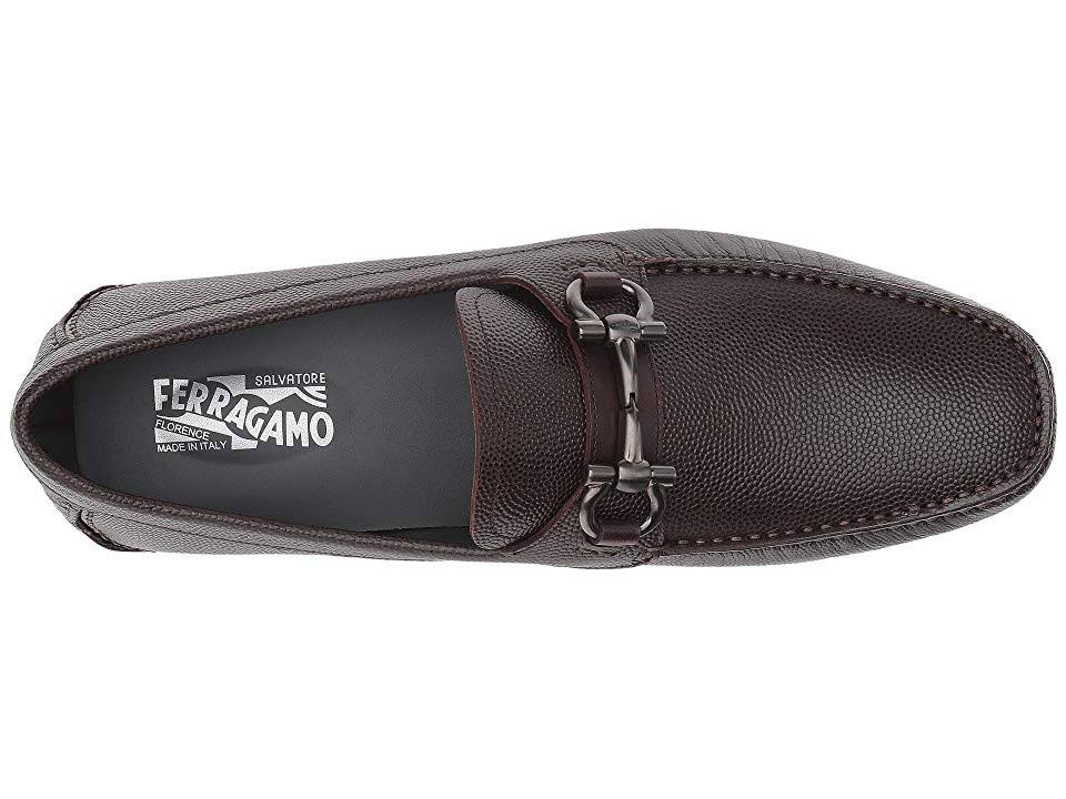 Salvatore Ferragamo Men's Parigi Double Gancini Bit Pebbled Leather Loafers - 13 / Chocolate Brown