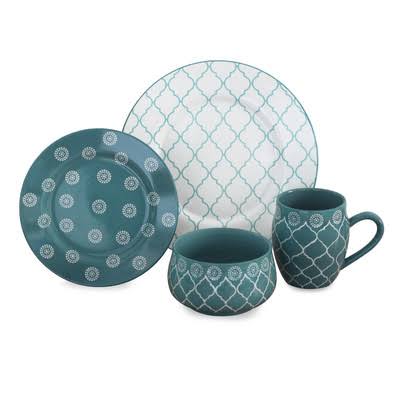 Moroccan 16 Piece Dinnerware Set, Service for 4 Color: Turquoise