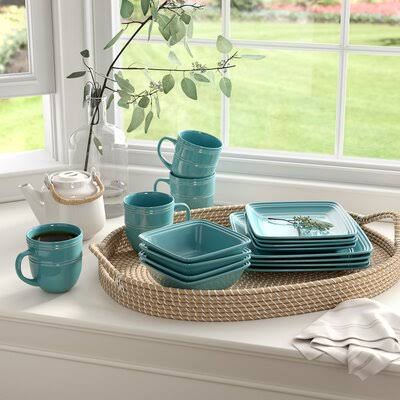 Dorr Square 16 Piece Dinnerware Set Color: Turquoise