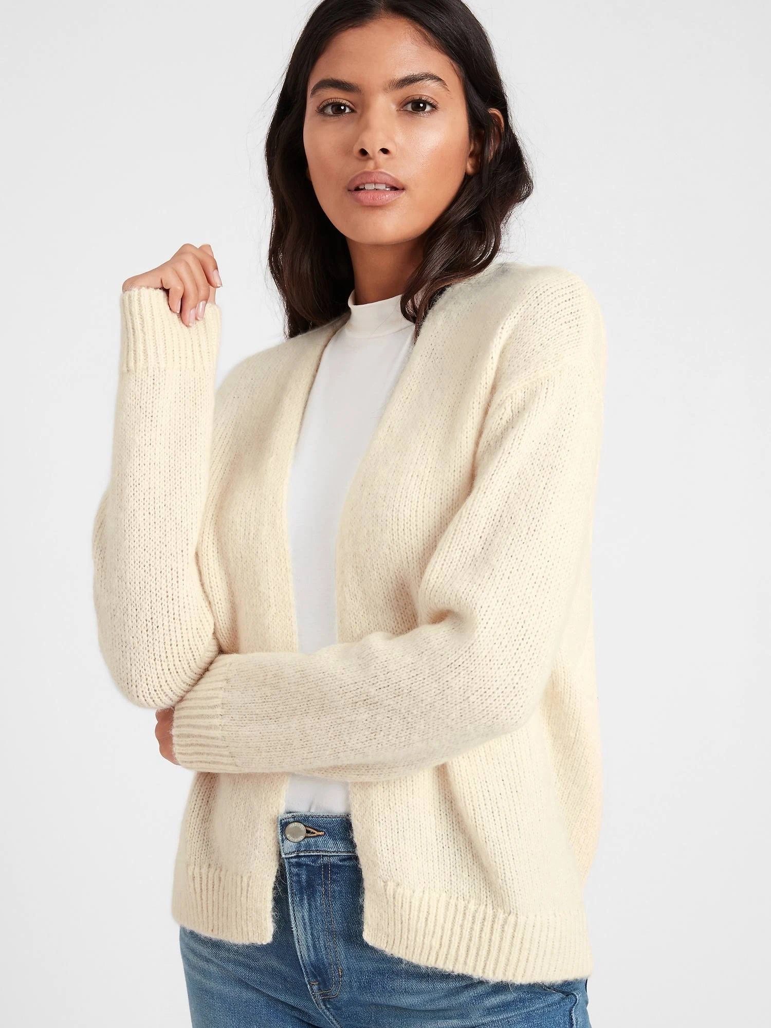 Banana Republic Women's Ribbed Open Cardigan Sweater Ivory White Size M