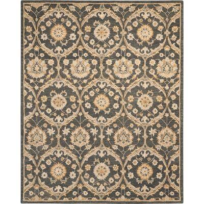 Charlton Home Bade Floral Hand-Tufted Navy/Beige Area Rug, Blue