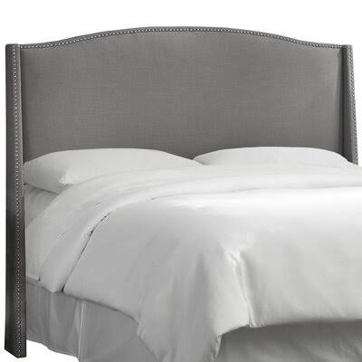 Moe Linen Nail Button Upholstered Wingback Headboard Willa Arlo Interiors Upholstery: Linen Gray, Size: Queen