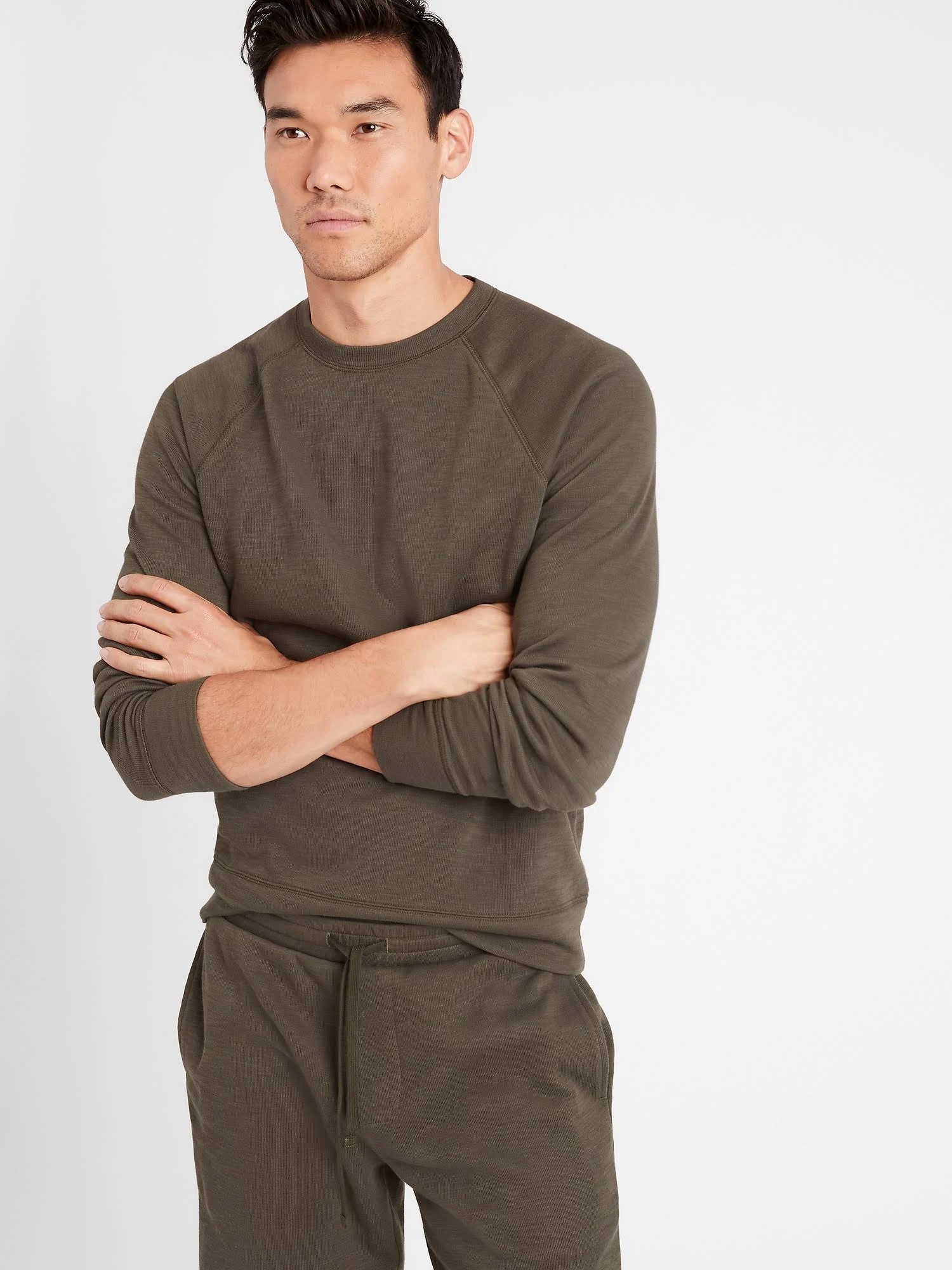 Banana Republic Men's Double-Knit Crew-Neck Sweatshirt Cargo Green Size L