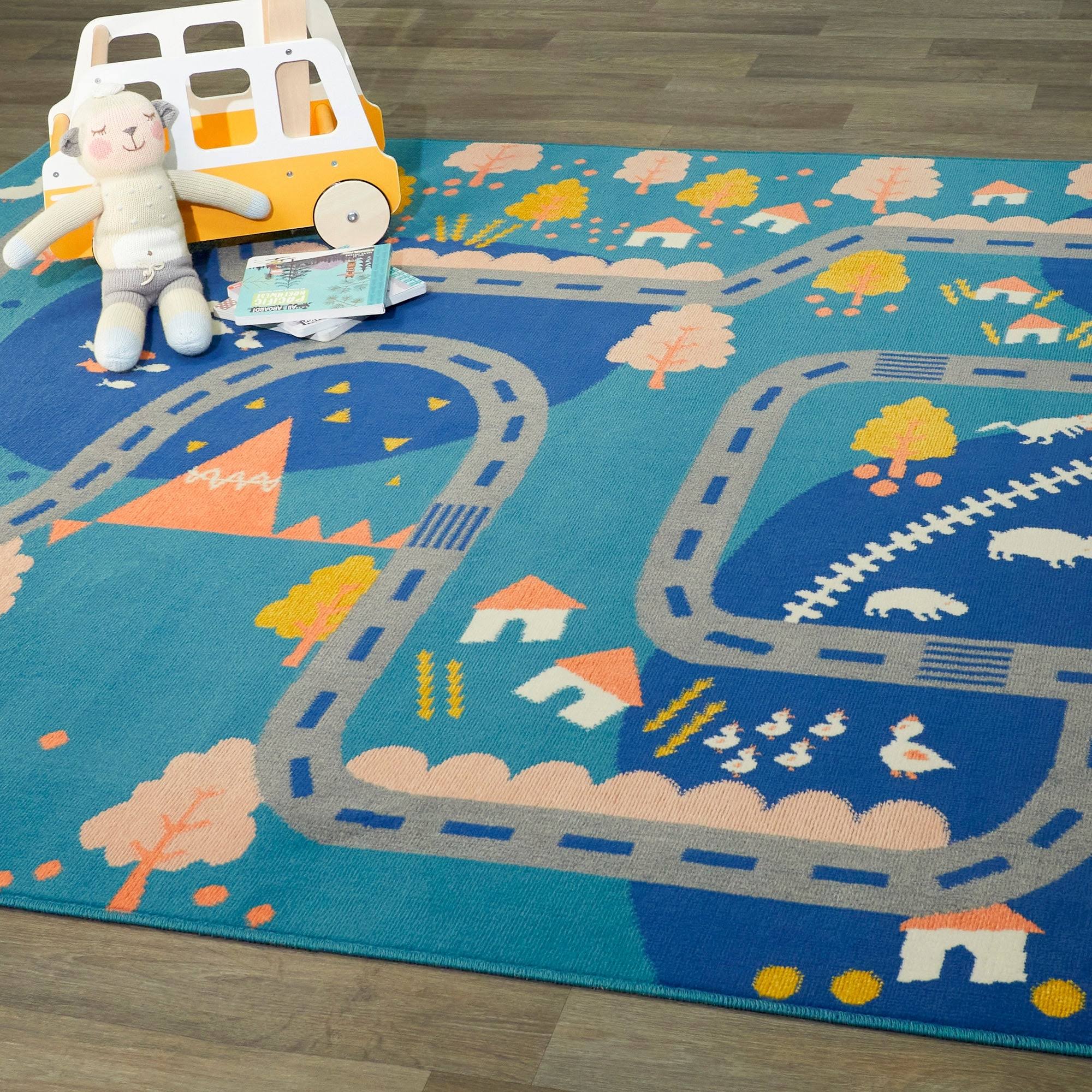 BALTA Rural Roadway Blue 5 ft. x 7 ft. Kids Area Rug