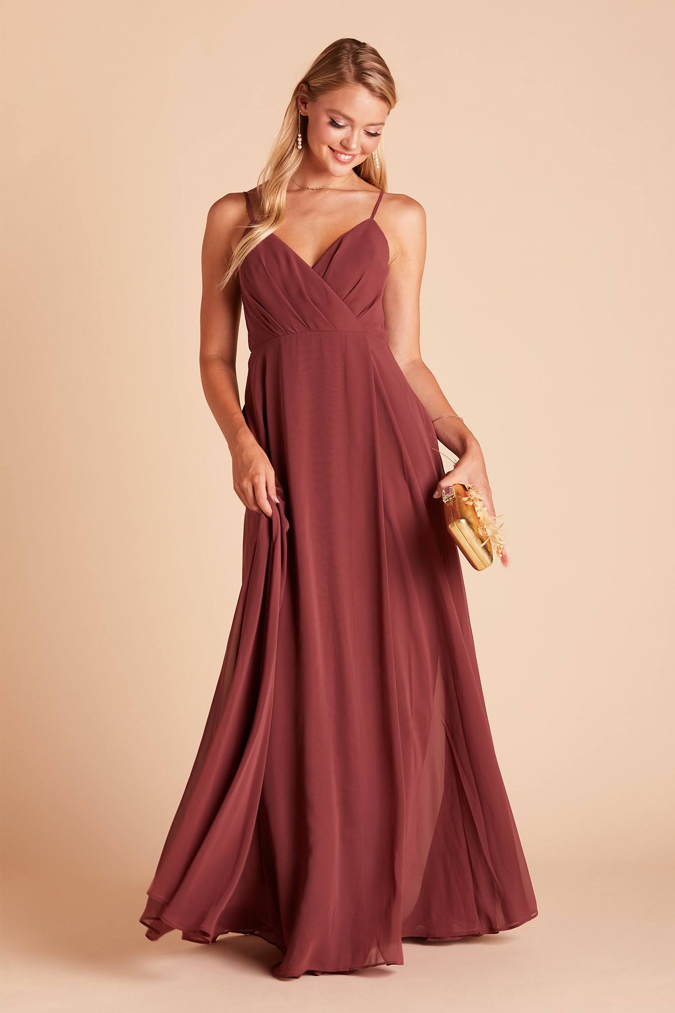 Birdy Grey Kaia Chiffon Bridesmaid Dress in Rosewood XL / Rosewood