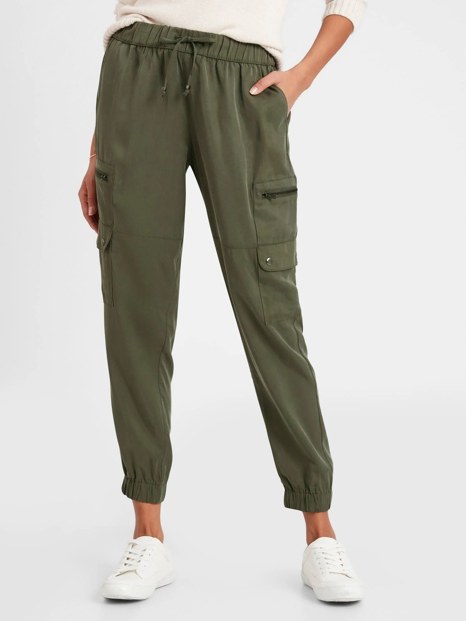 Women's Petite Tencel Soft Cargo Pant Steel Green Global