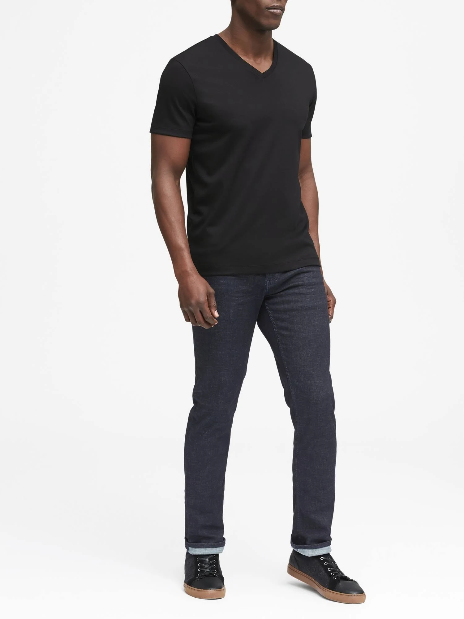 Banana Republic Men's Luxury-Touch V-Neck T-Shirt Black Size Xxs