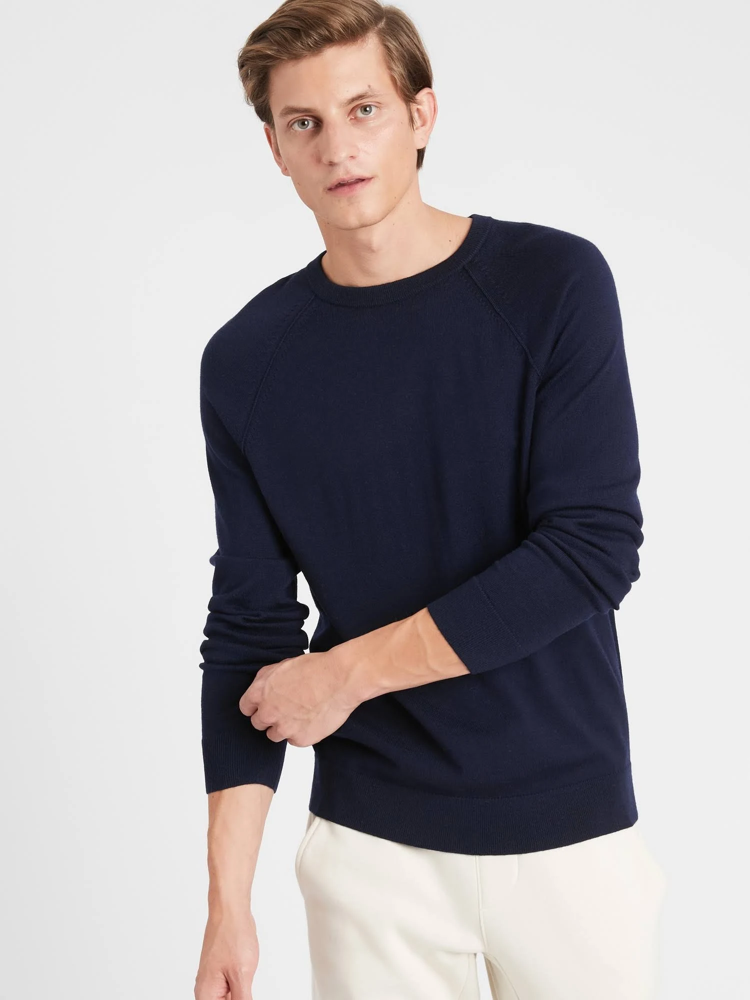 Banana Republic Men's Italian Merino Crew Sweater-Neck Sweater Navy Size L
