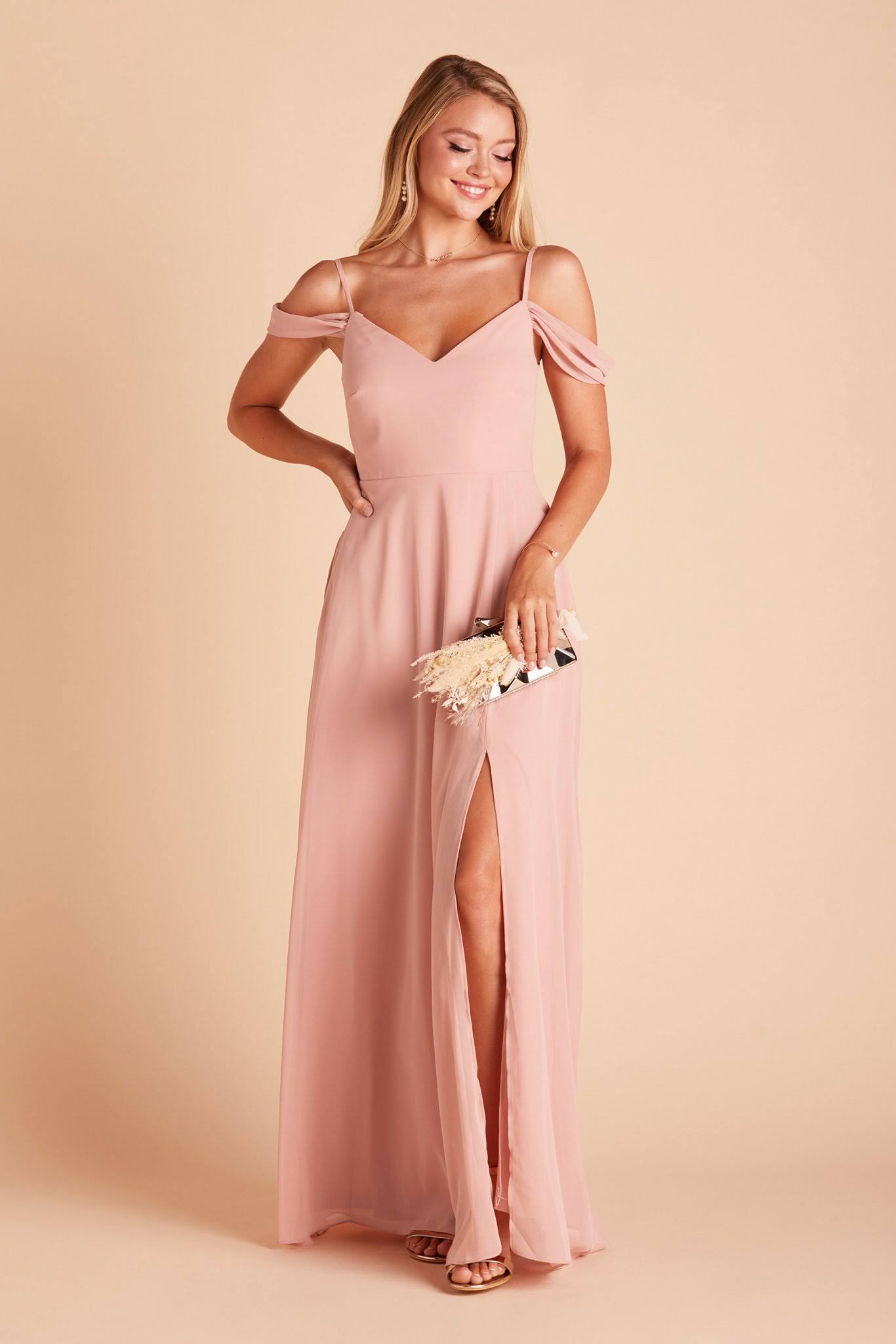 Birdy Grey Devin Convertible Chiffon Bridesmaid Dress in Dusty Rose M / Dusty Rose / No Slit