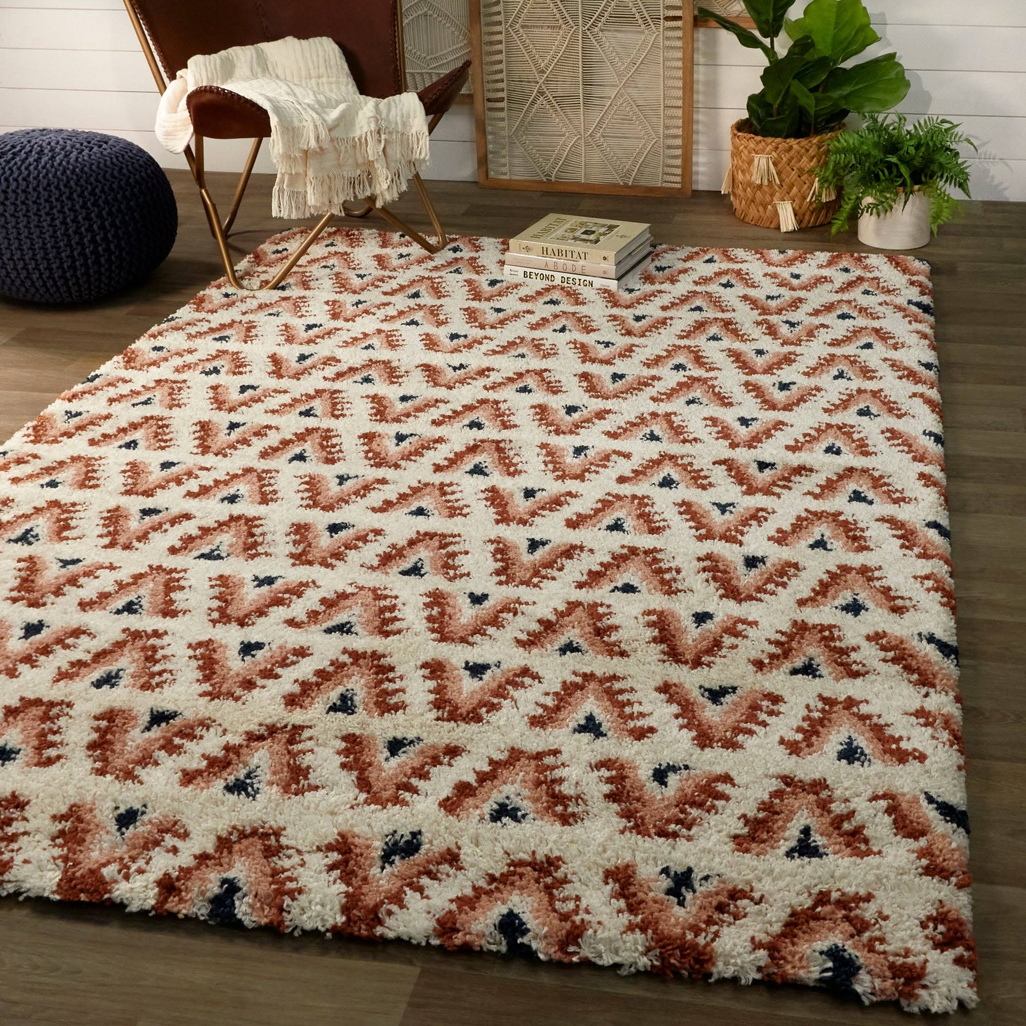 Hadley Geometric Moroccan Shag Berber Area Rug - 2&7x22 x 7& Runner - Rust
