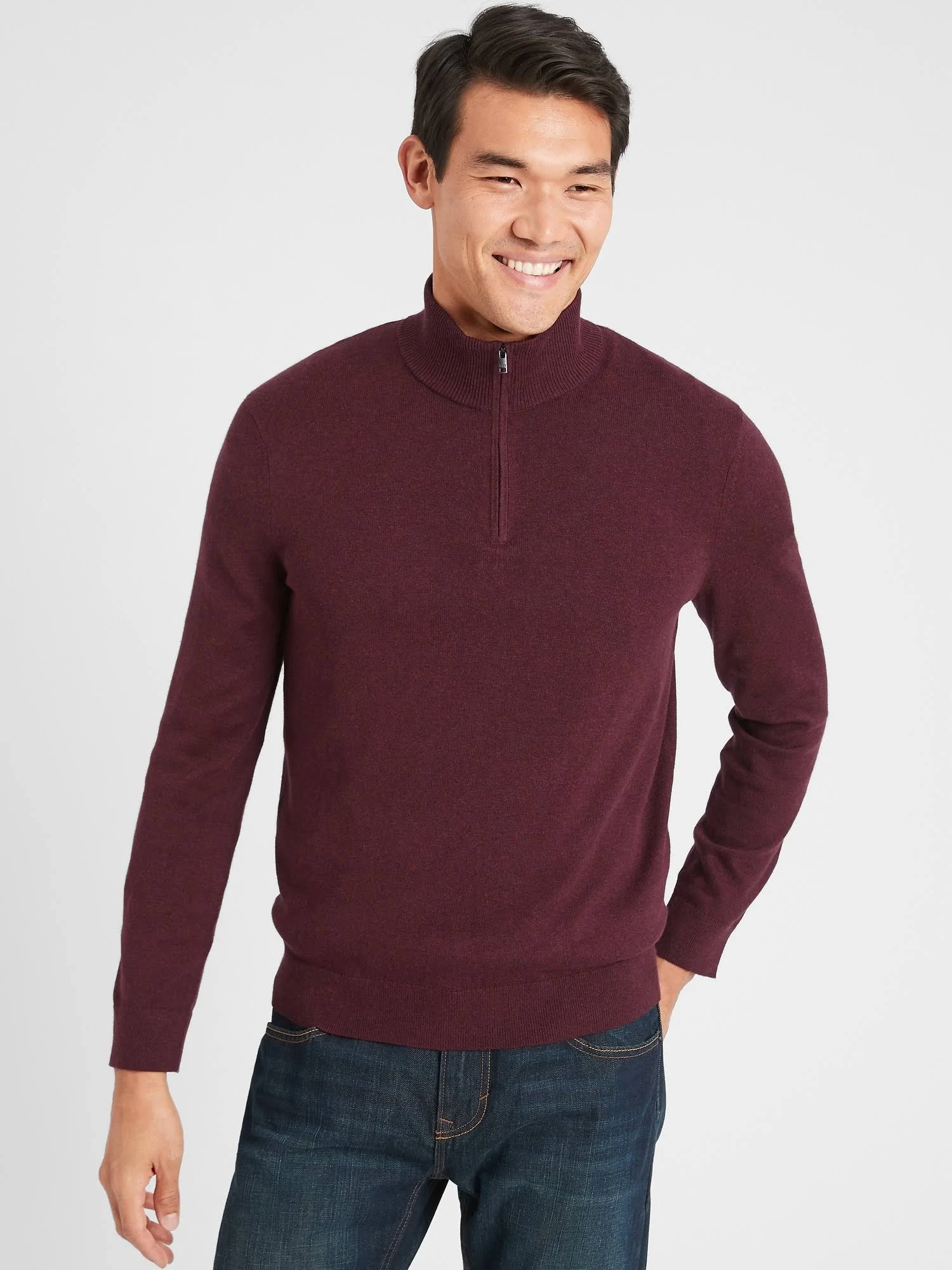Men's Premium Luxe 1/4 Zip-Neck Sweater Burgundy