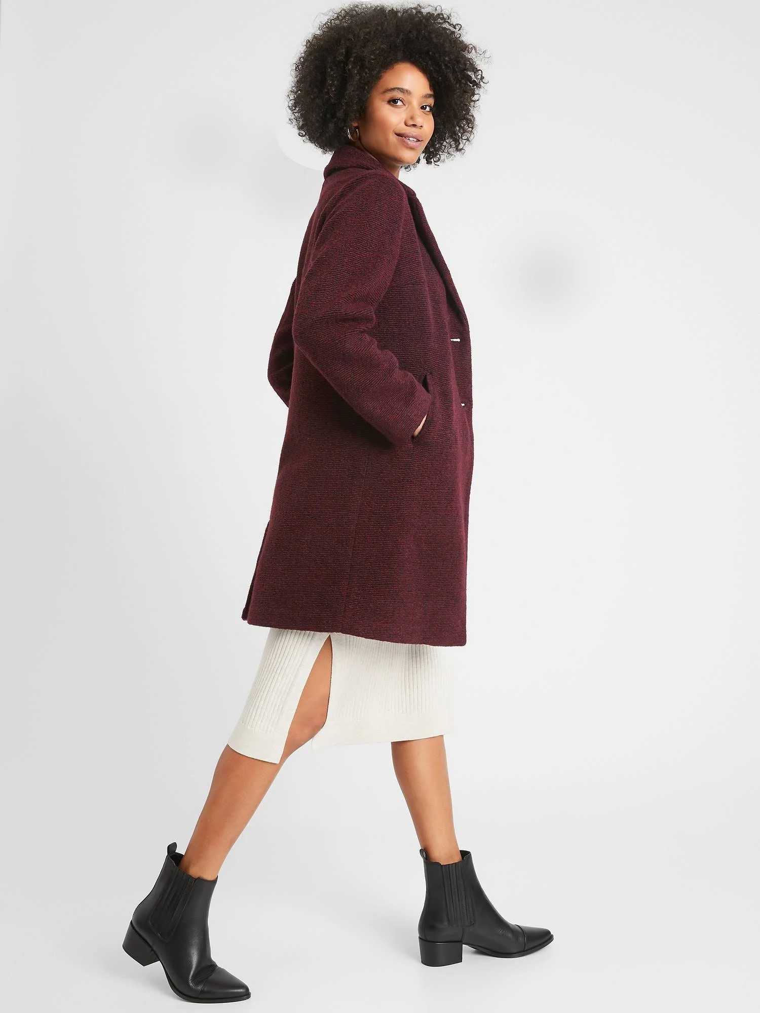 Women's Knit Wool Overcoat Burgundy