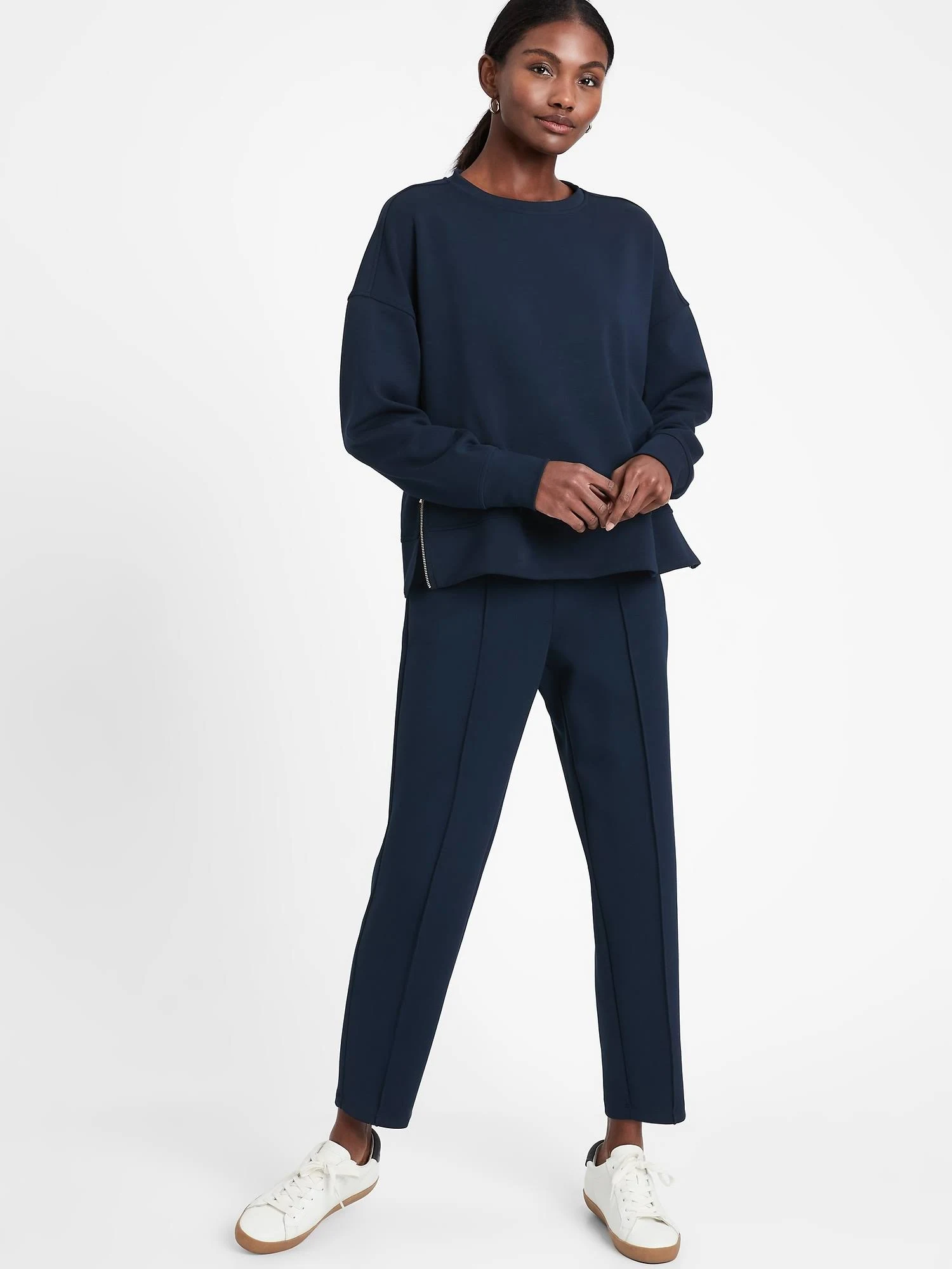 Banana Republic Women's Scuba-Knit Side-Zip Sweatshirt Navy Size M