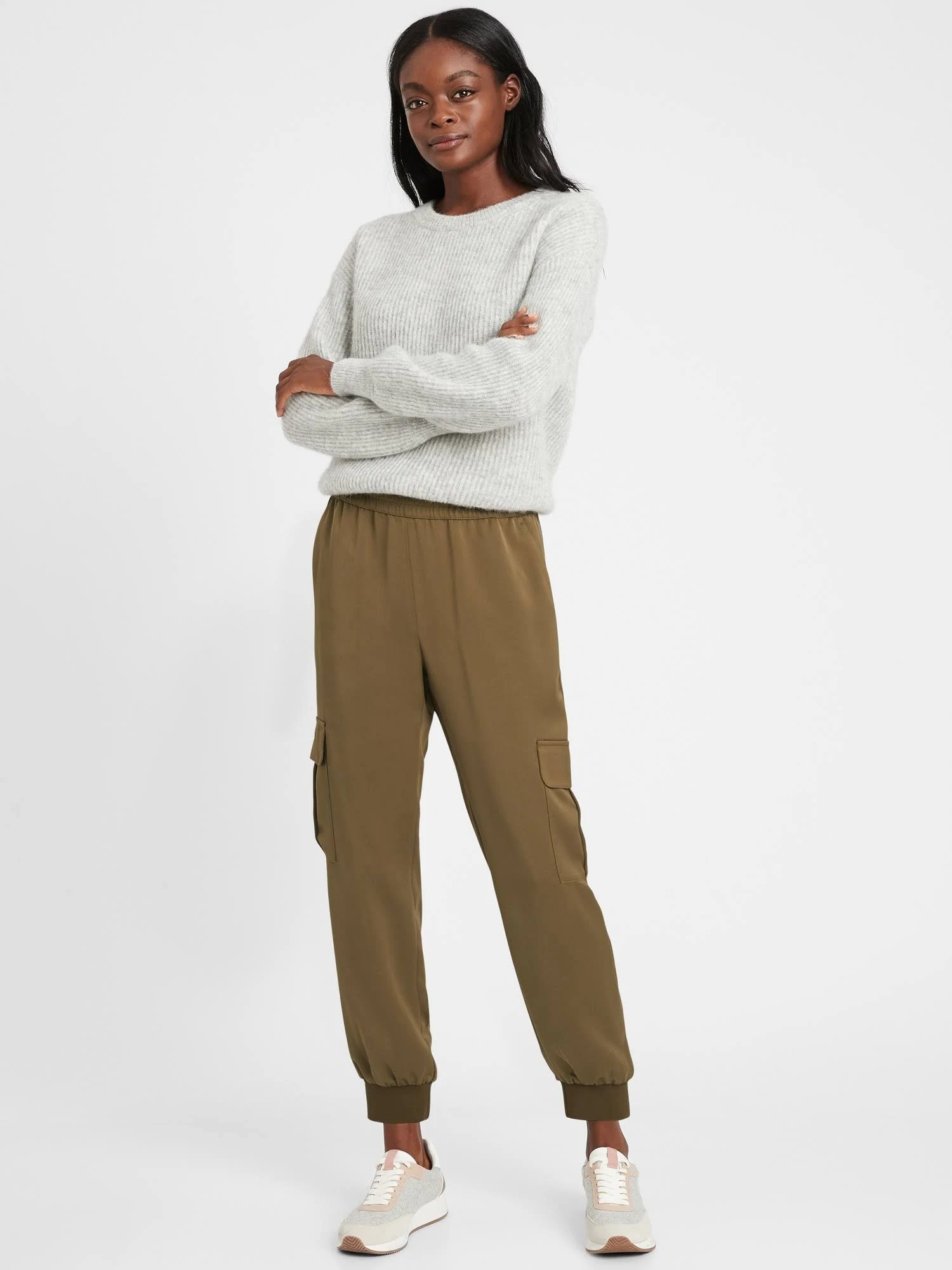 Banana Republic Women's Satin Cargo Jogger Heritage Olive Green Size Xs