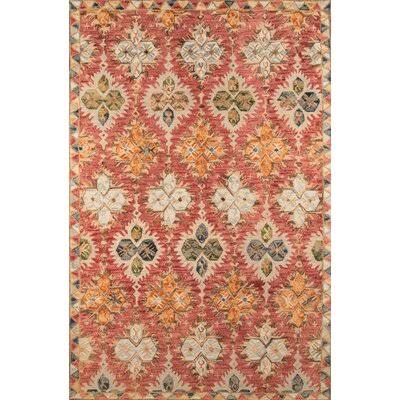 Fogle Hand-Hooked Wool Red Area Rug Rug Size: Rectangle 5& x 8&