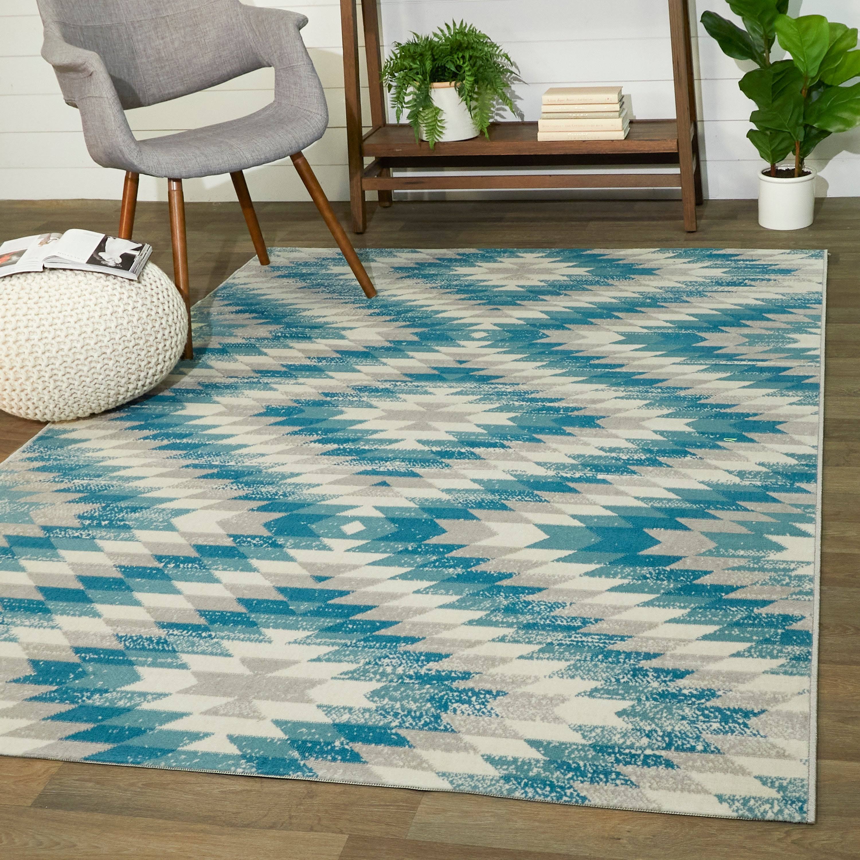 Josefa Diamond Indoor/Outdoor Area Rug - 5&3x22 x 7& - Teal