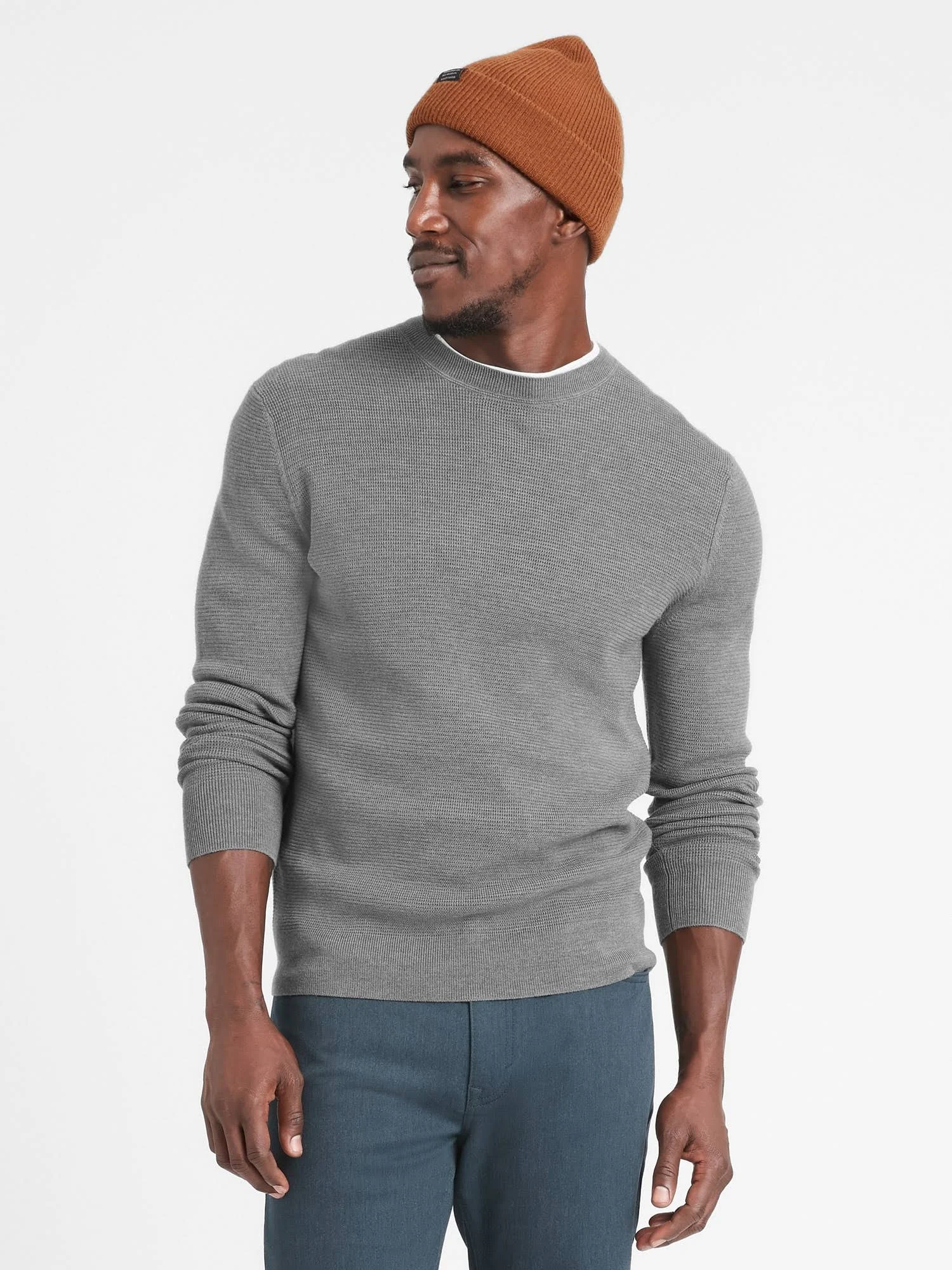 Banana Republic Men's Italian Merino Waffle-Knit Sweater Harbor Gray Tall Size XXL