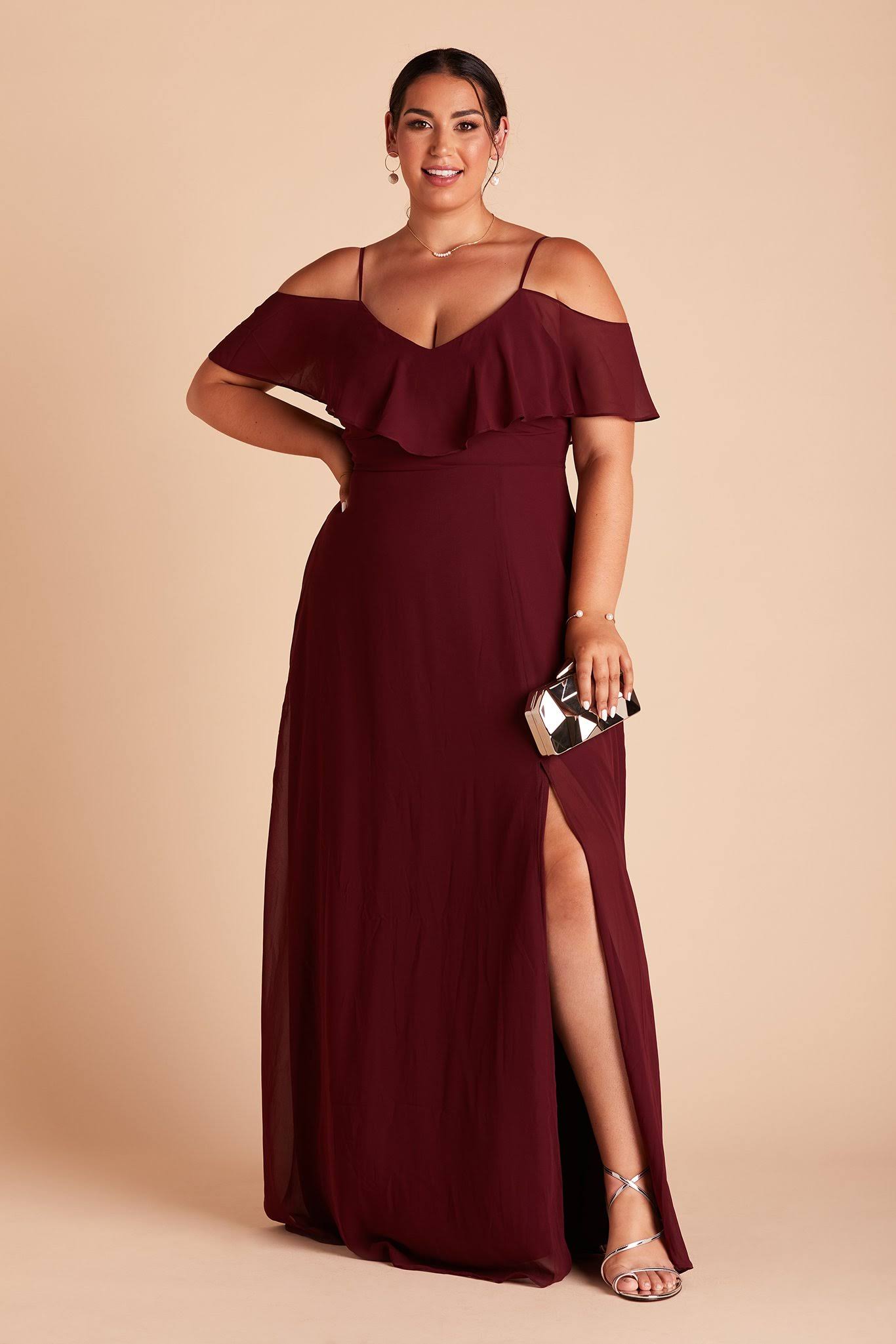 Birdy Grey Jane Plus Size Convertible Chiffon Bridesmaid Dress in Cabernet 3X / Cabernet / No Slit