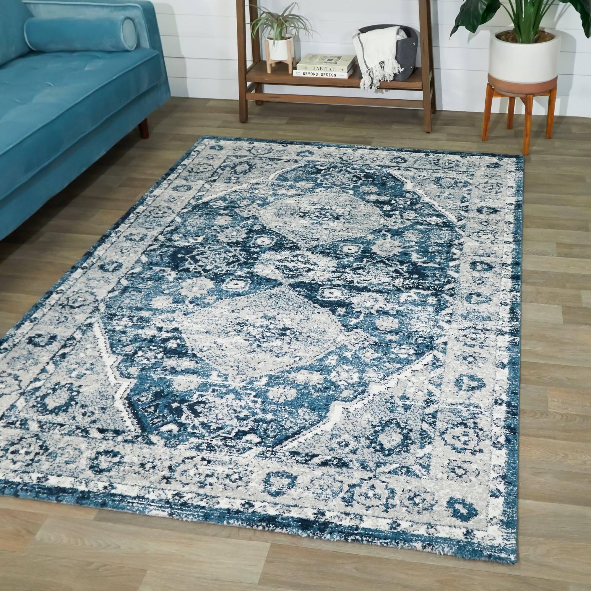 BALTA Dion Teal Blue 8 ft. x 10 ft. Persian Medallion Area Rug