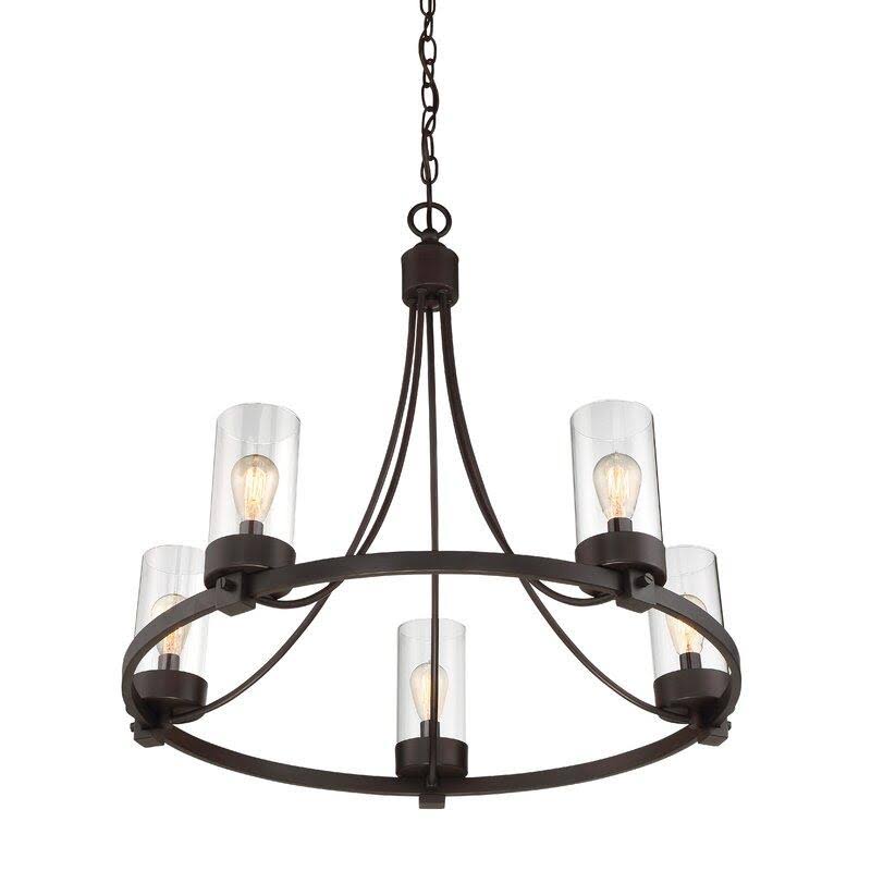 Laurel Foundry Modern Farmhouse Agave 5-Light Wagon Wheel Chandelier, Brushed Nickel