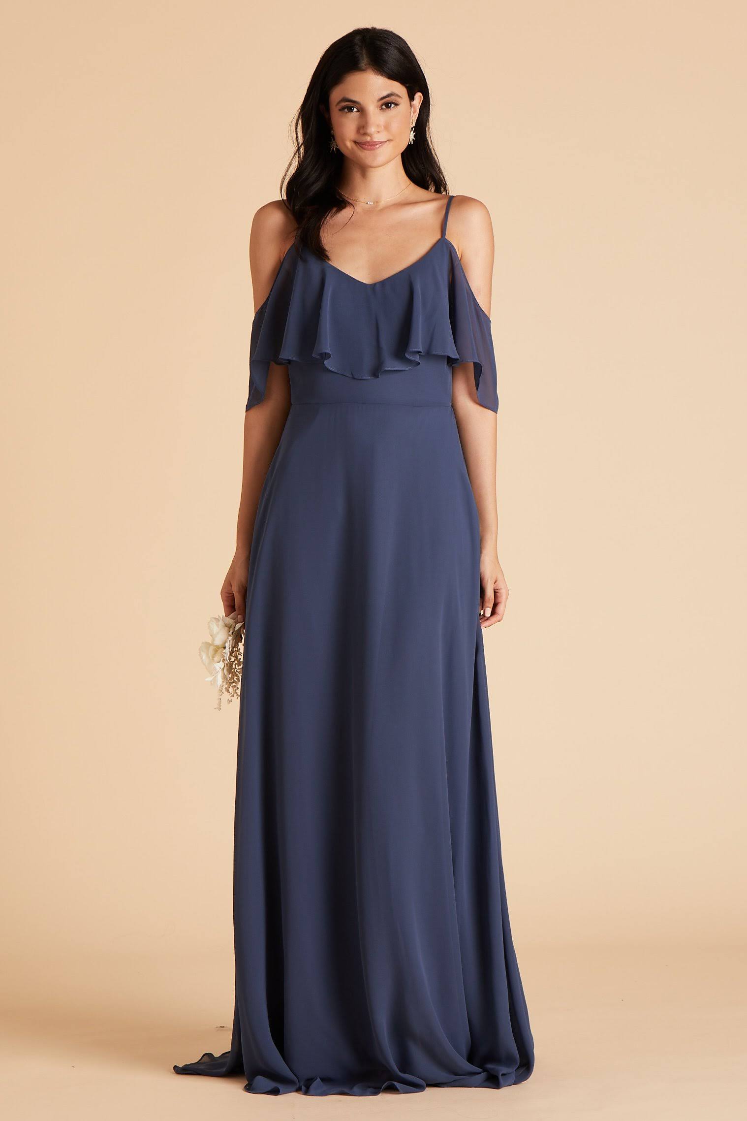 Birdy Grey Jane Convertible Chiffon Bridesmaid Dress in Slate Blue M / Slate Blue / No Slit
