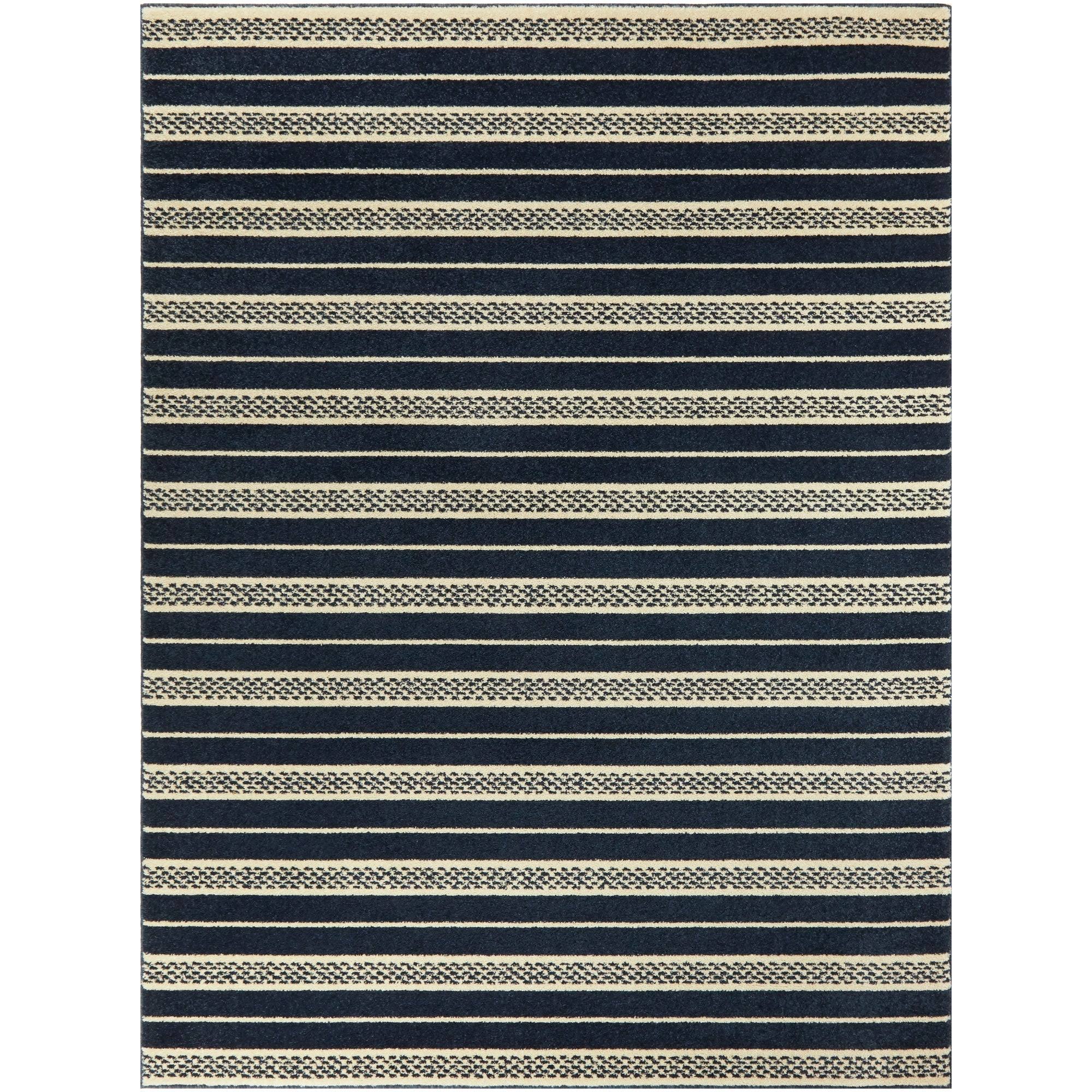 Balta Messina Cream/Navy 5 ft. x 7 ft. Striped Area Rug