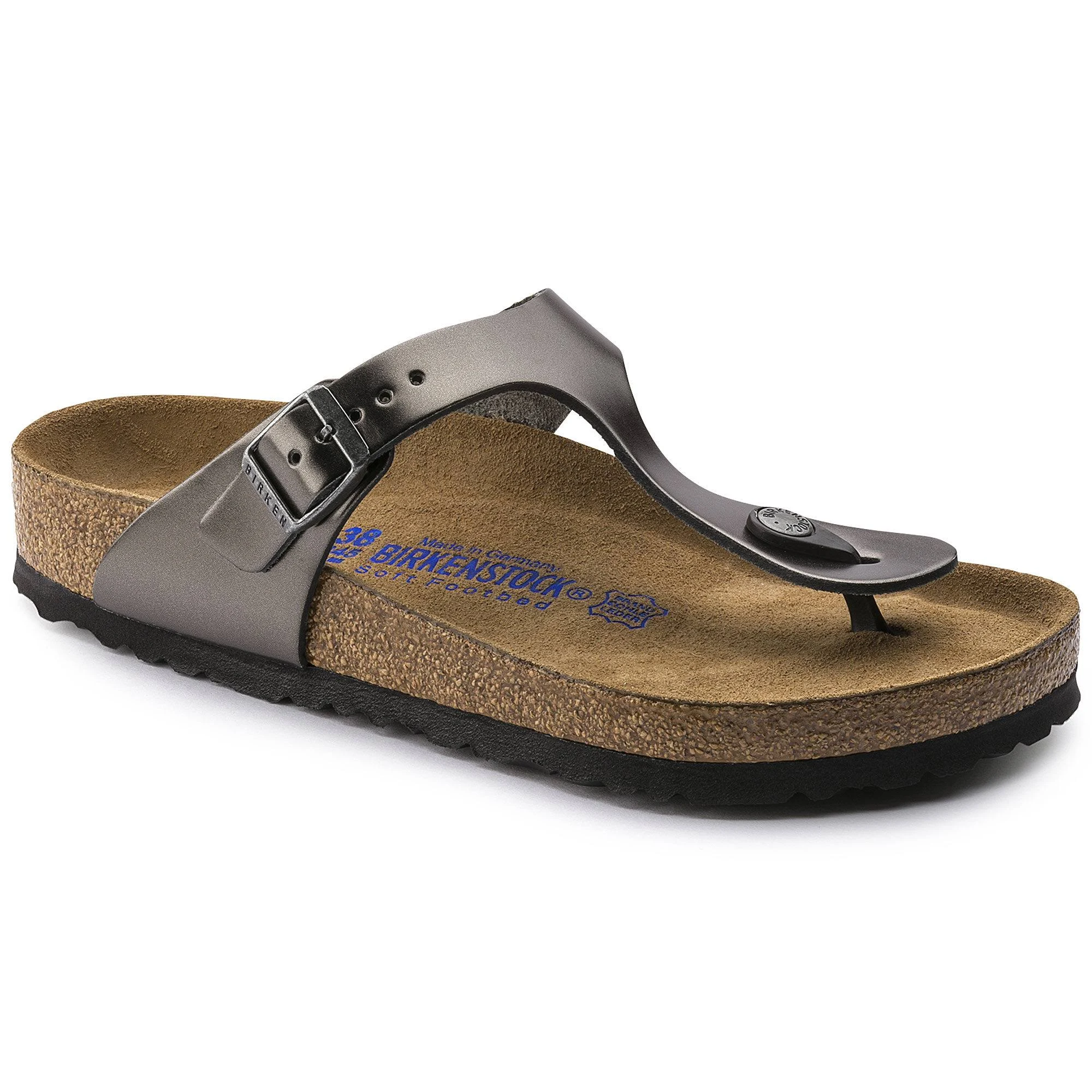 Birkenstock Gizeh Natural Leather Soft Footbed Sandals - Metallic Anthracite