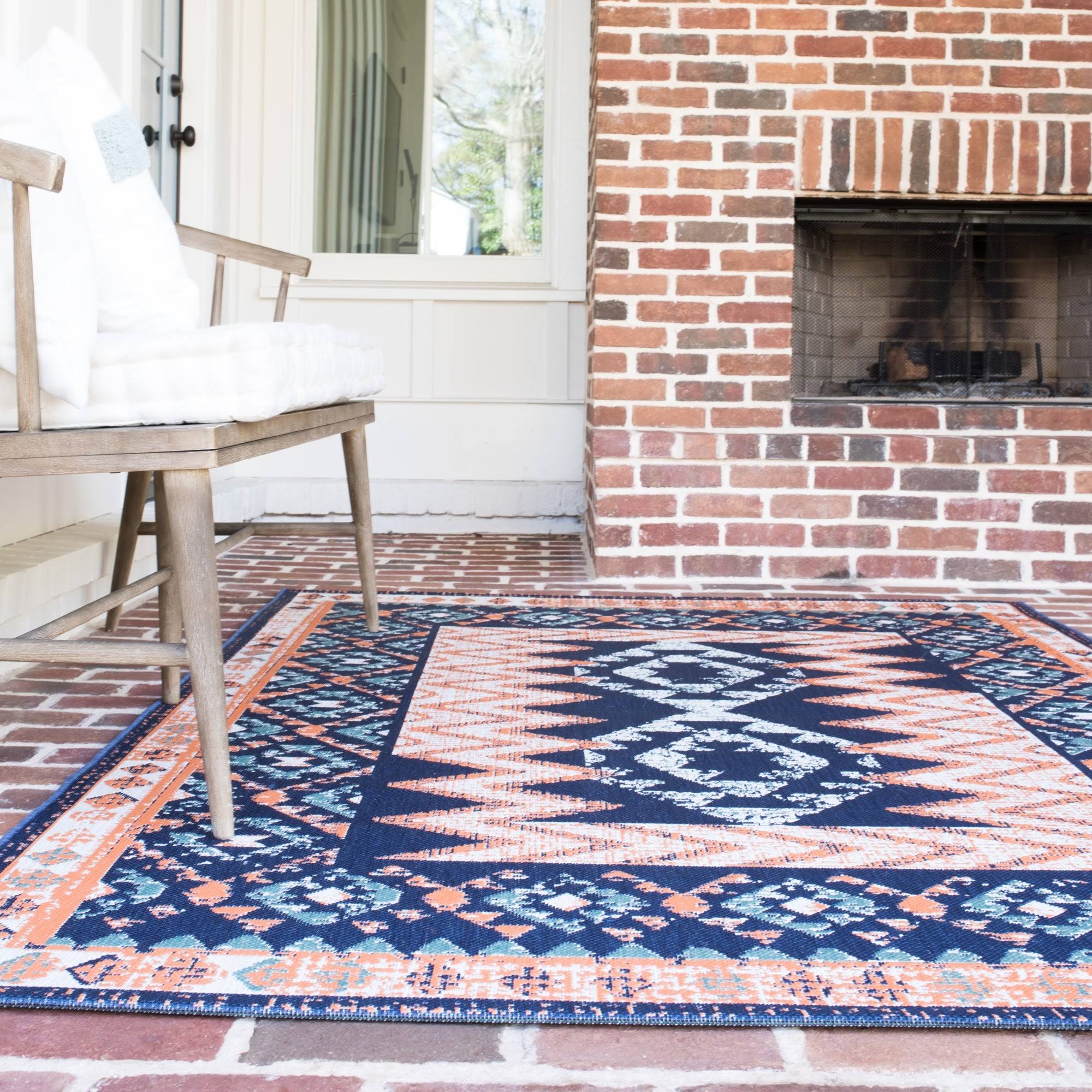 BALTA Rugs Augusto Modern Southwestern Indoor/Outdoor Area Rug, Dark Blue, 7&10x22 x 10&