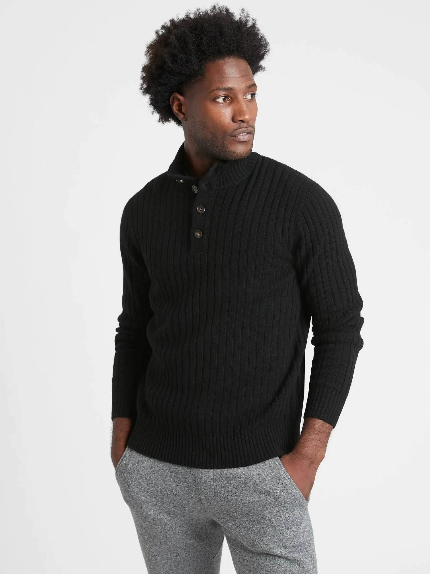 Banana Republic Men's Italian Wool-Blend Mock-Neck Sweater Black Size Xs